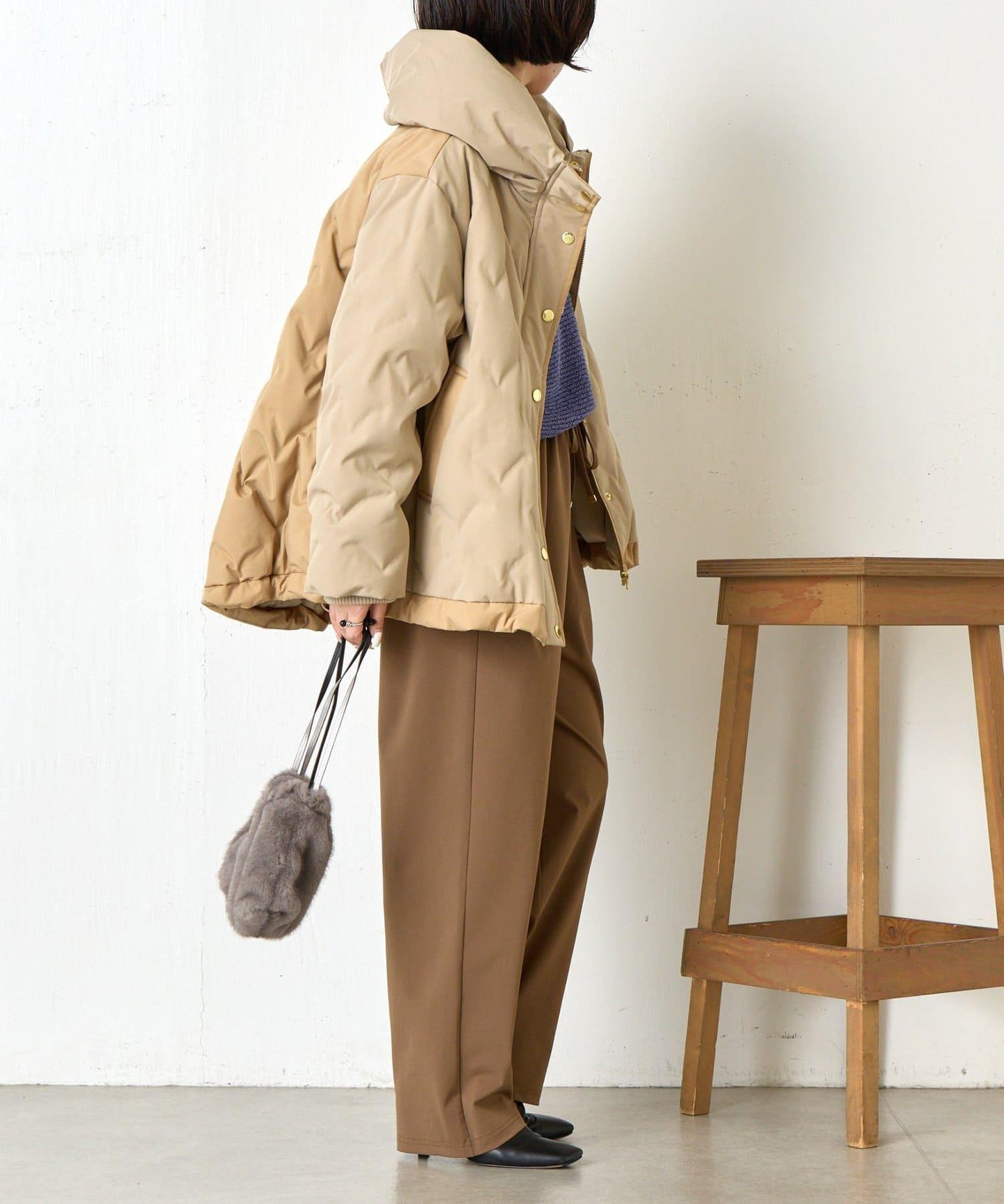 配色連帽羽絨服