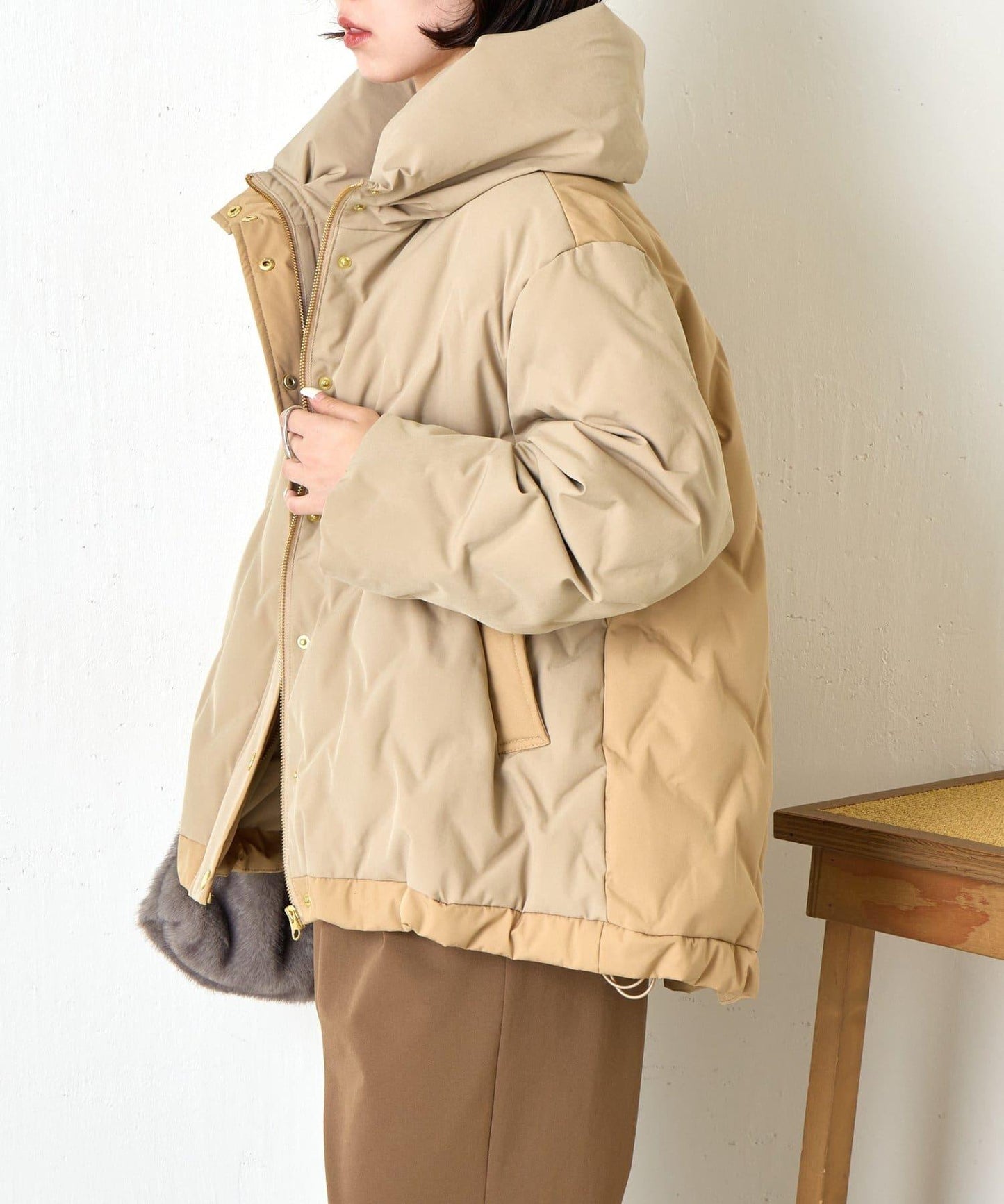 配色連帽羽絨服