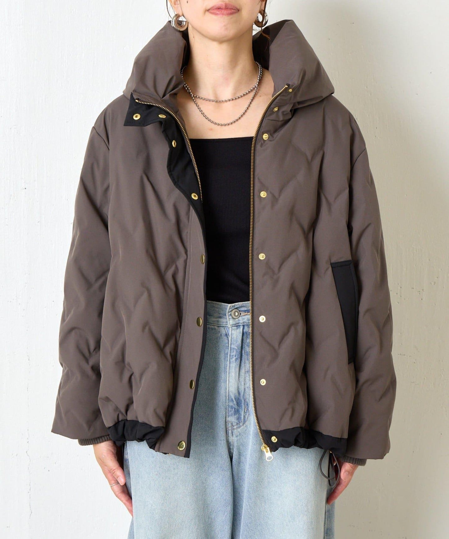 配色連帽羽絨服