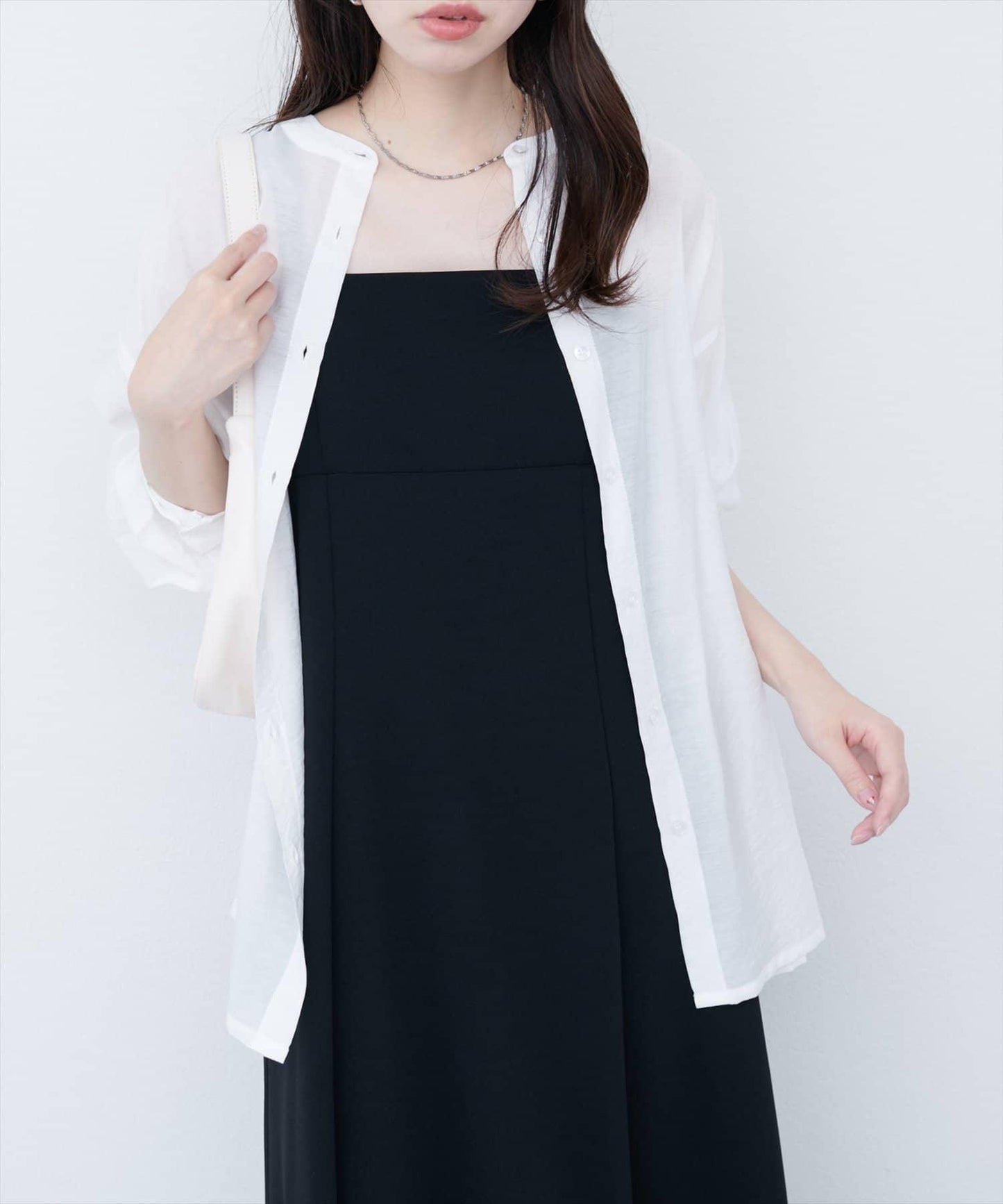 【限定】立領側開衩透視襯衫