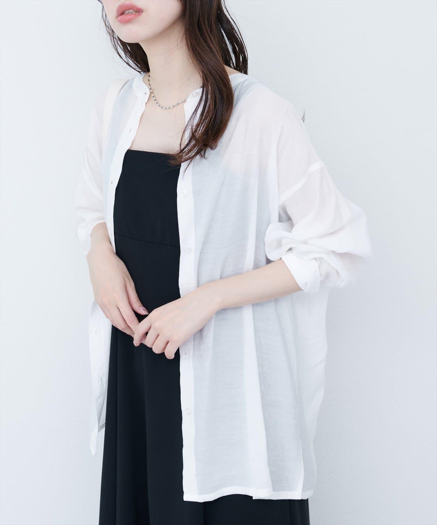 【限定】立領側開衩透視襯衫