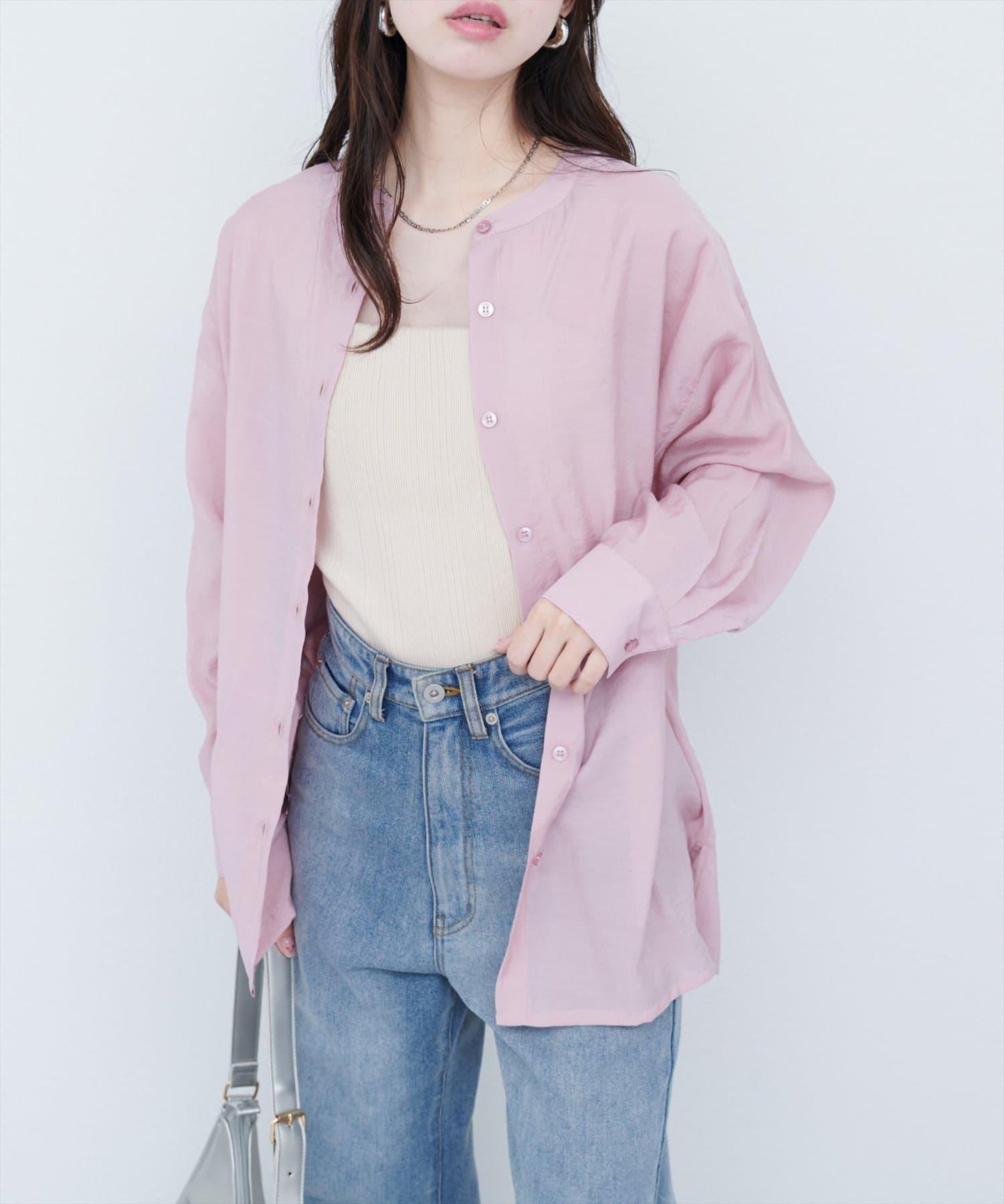 【限定】立領側開衩透視襯衫