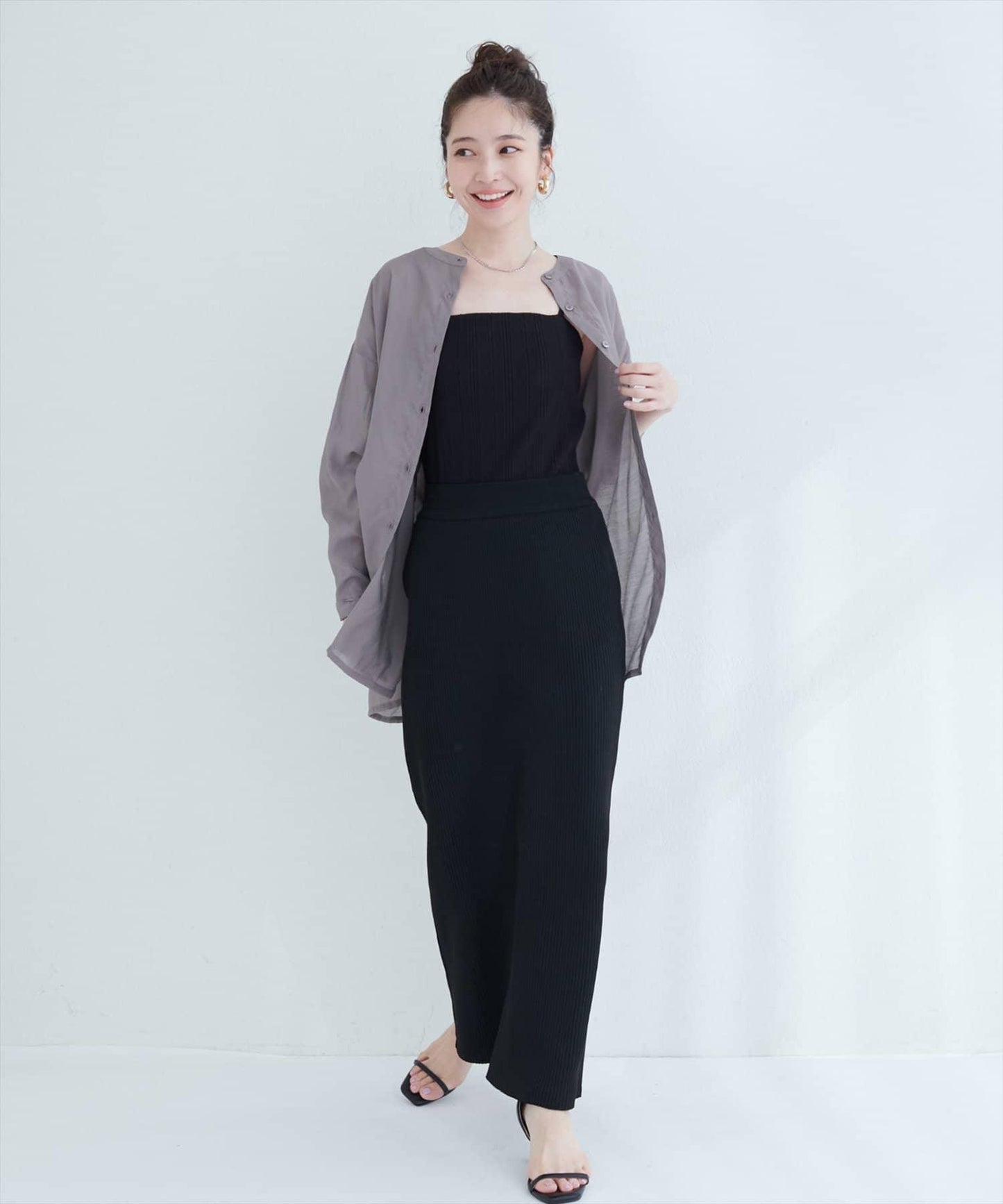 【限定】立領側開衩透視襯衫