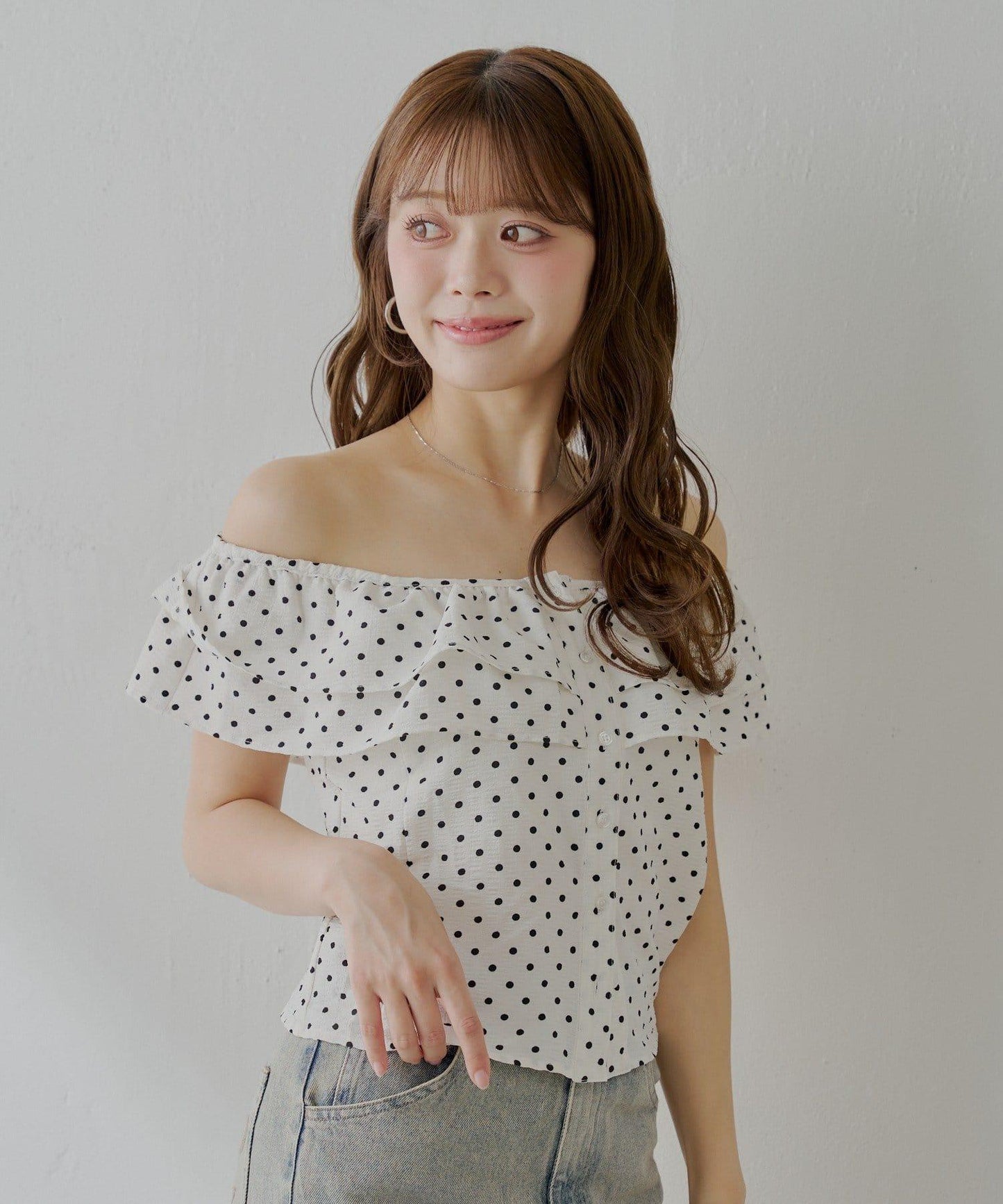 前開襟褶邊設計襯衫