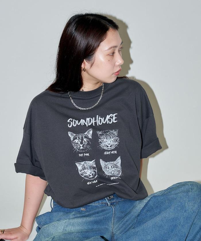 "SOUNDHOUSE" 4只貓 動物印花T恤