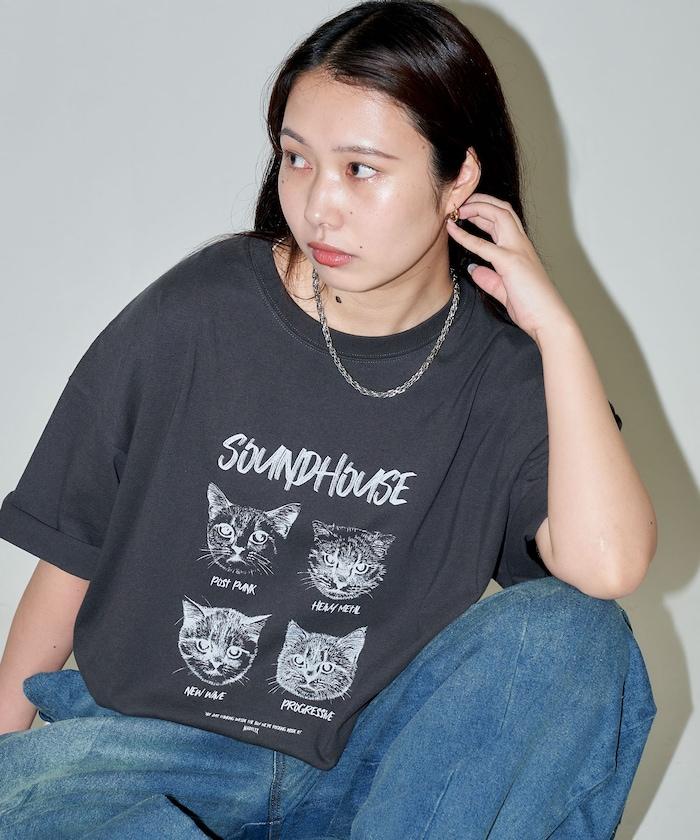 "SOUNDHOUSE" 4只貓 動物印花T恤