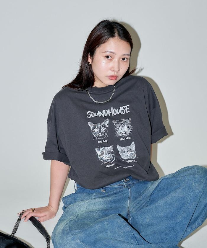 "SOUNDHOUSE" 4只貓 動物印花T恤