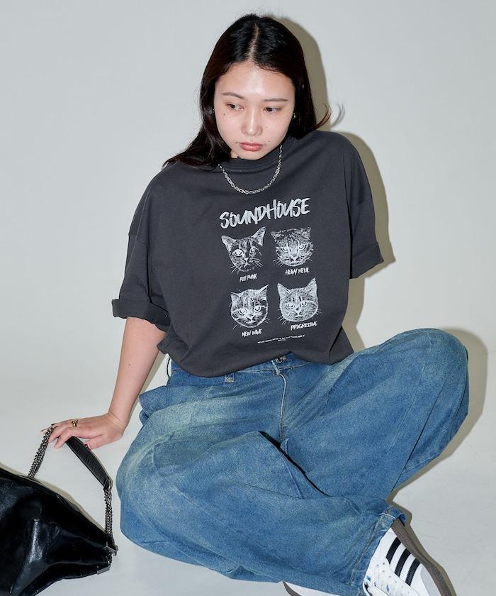 "SOUNDHOUSE" 4只貓 動物印花T恤