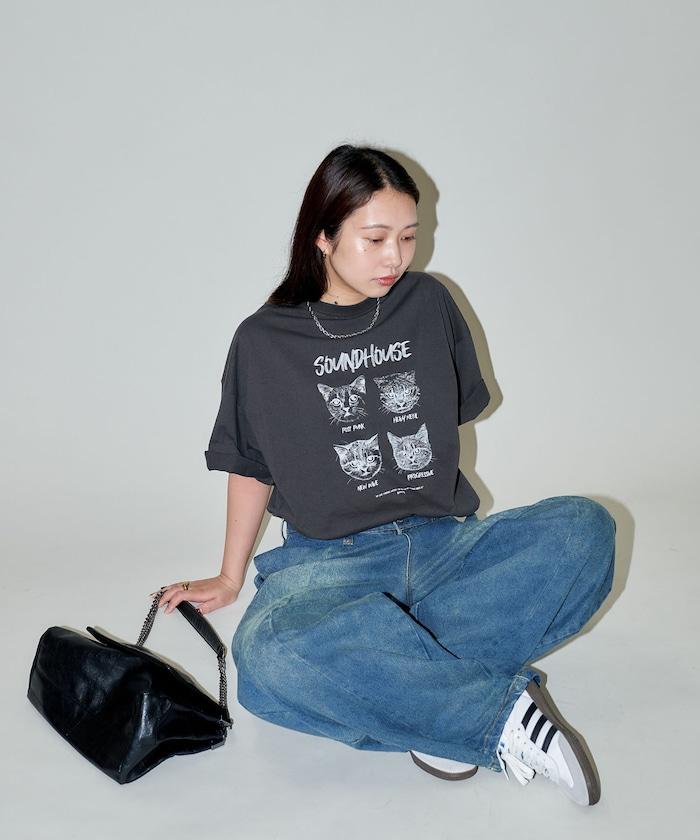 "SOUNDHOUSE" 4只貓 動物印花T恤