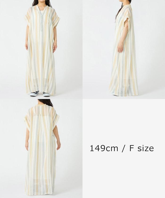 印度棉褶皺亨利領連衣裙