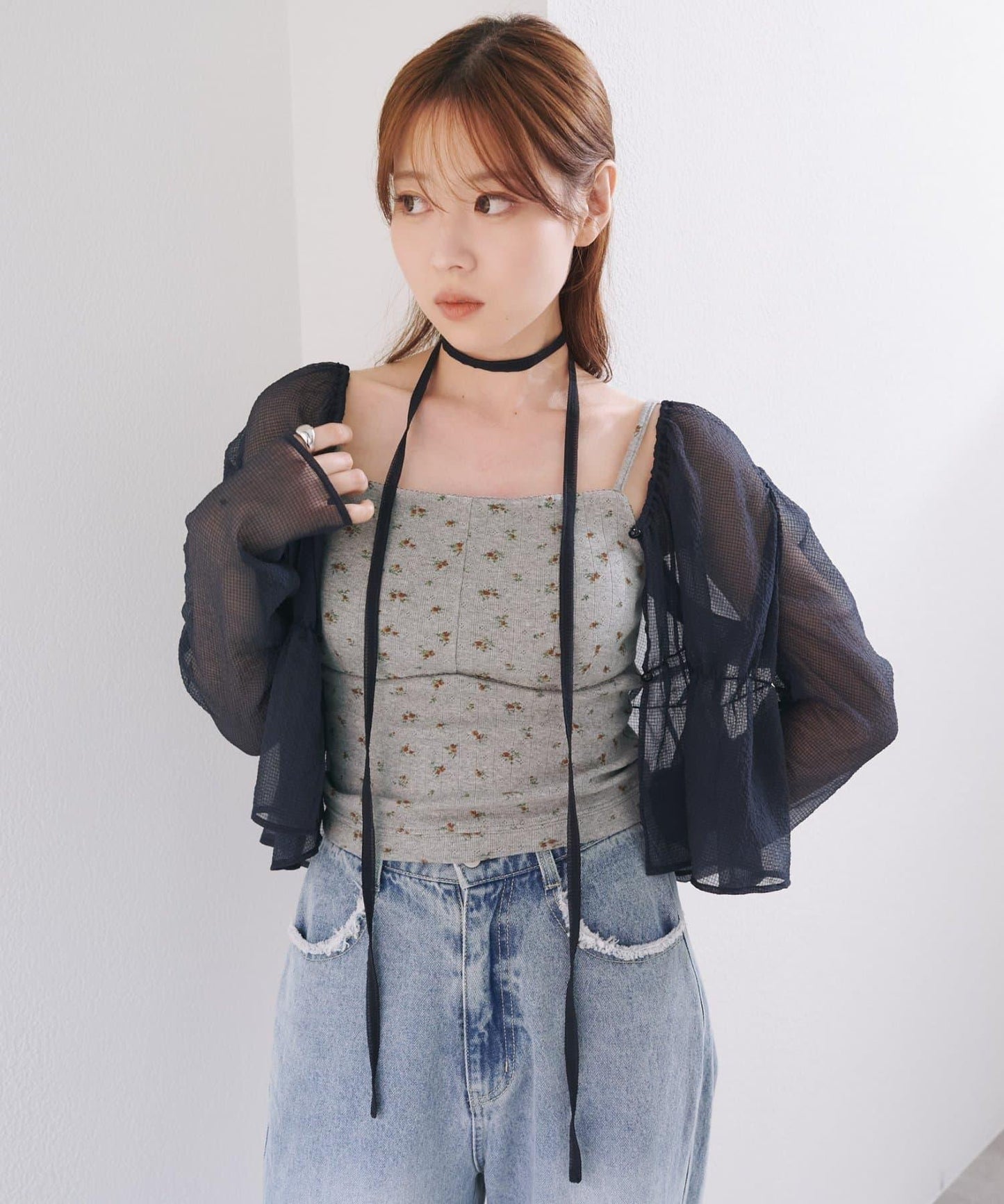 【4色展開】帶杯小花紋吊帶衫
