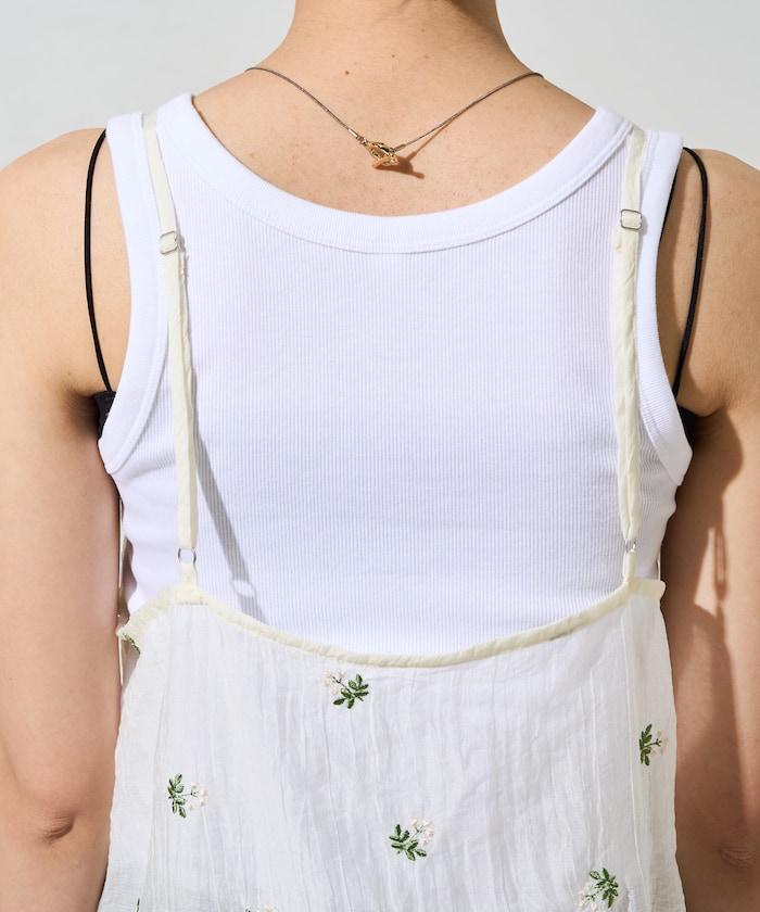 透視 小花紋 刺繡 吊帶連衣裙