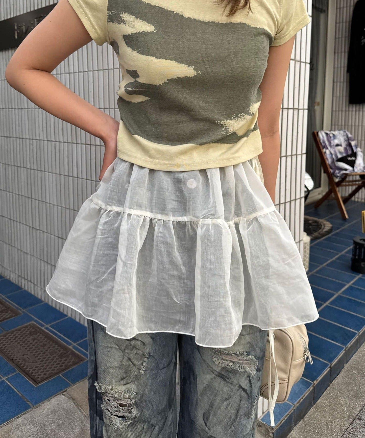 【中性款】透視層疊卷邊裙