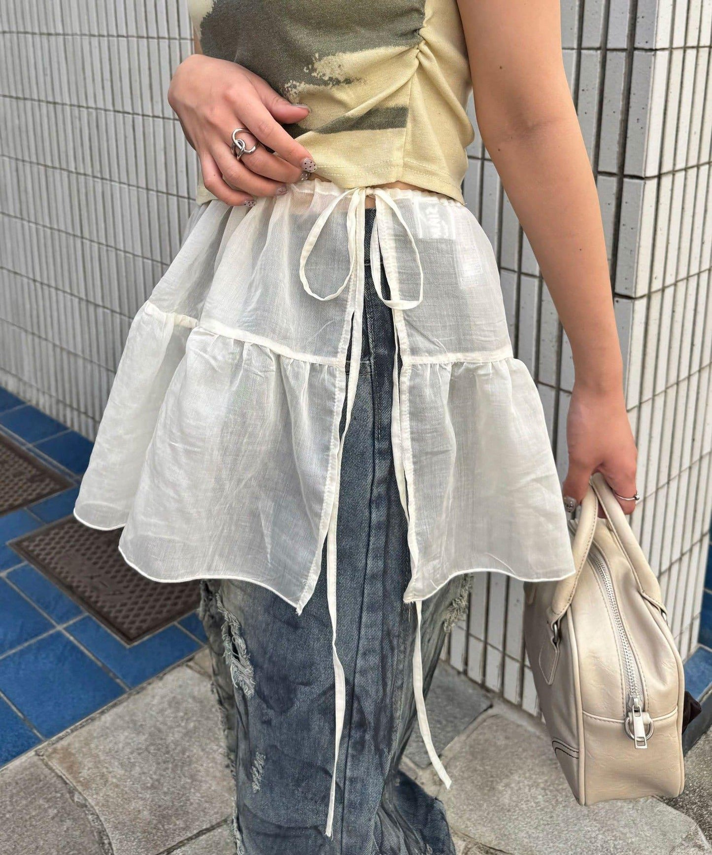 【中性款】透視層疊卷邊裙