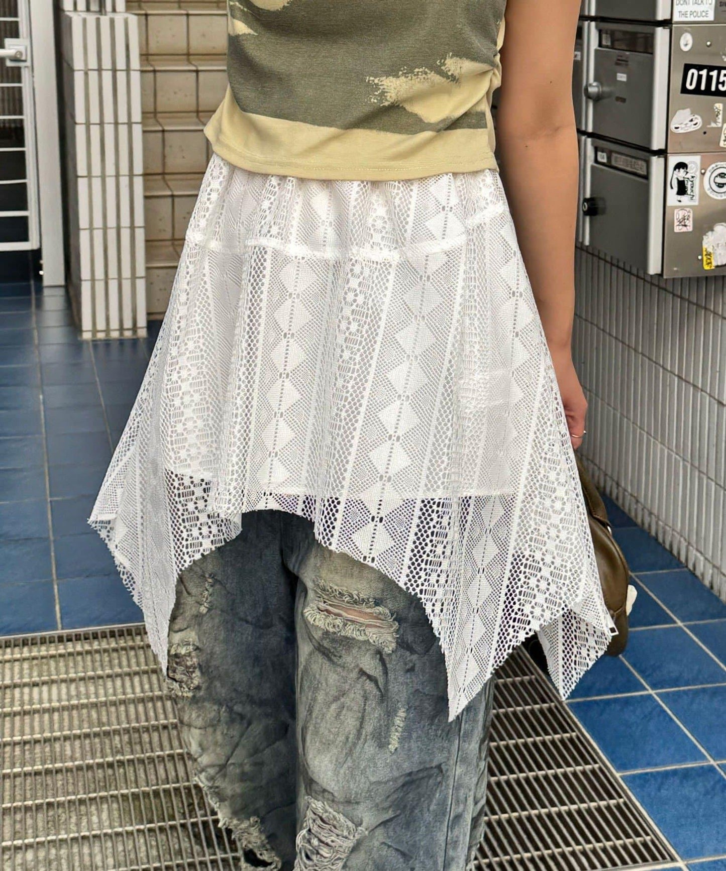 【中性款】蕾絲透視不對稱疊層裙