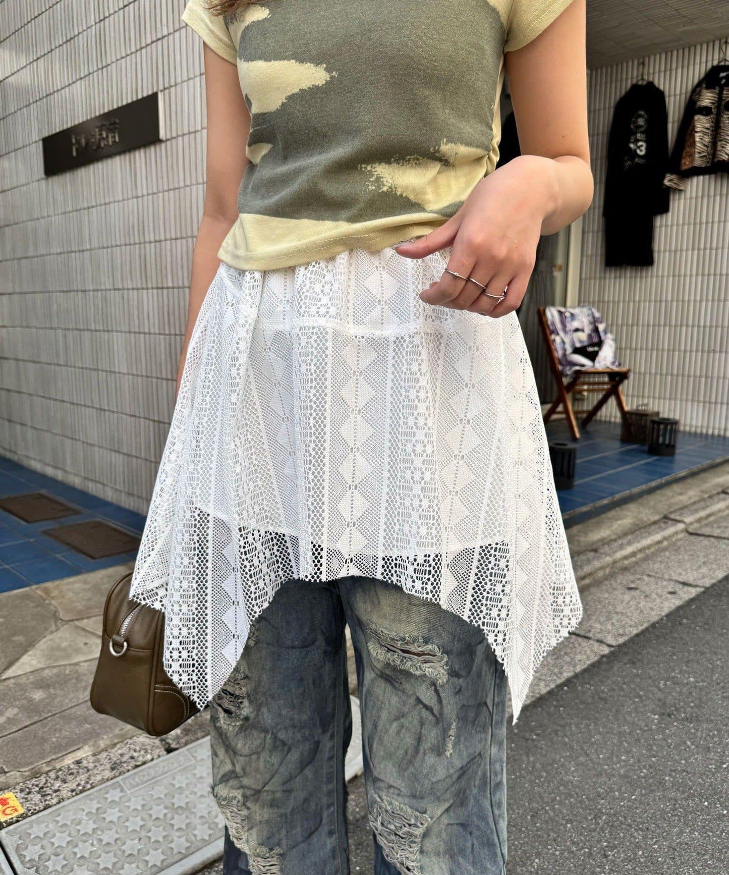 【中性款】蕾絲透視不對稱疊層裙
