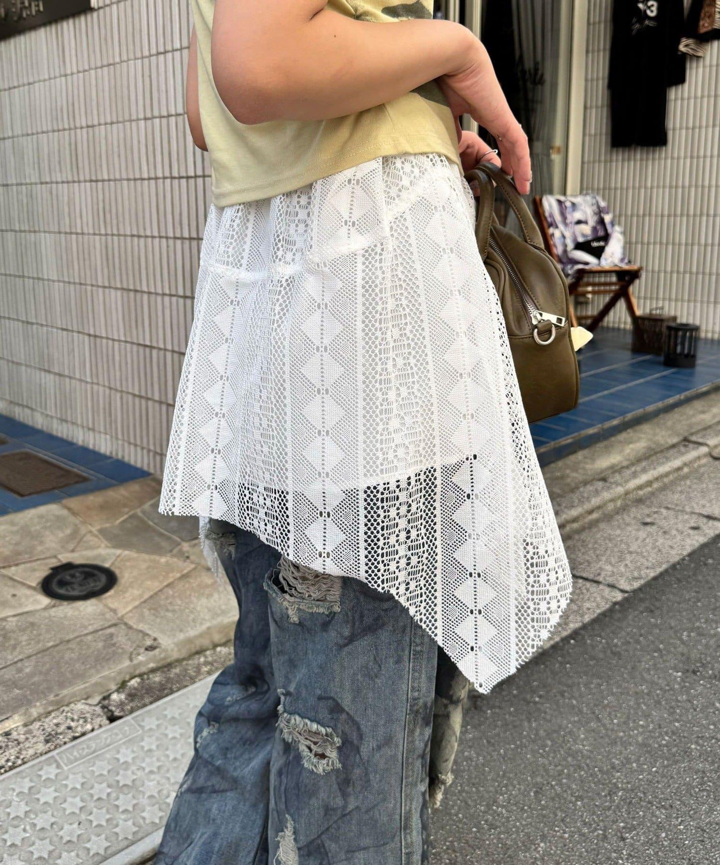 【中性款】蕾絲透視不對稱疊層裙