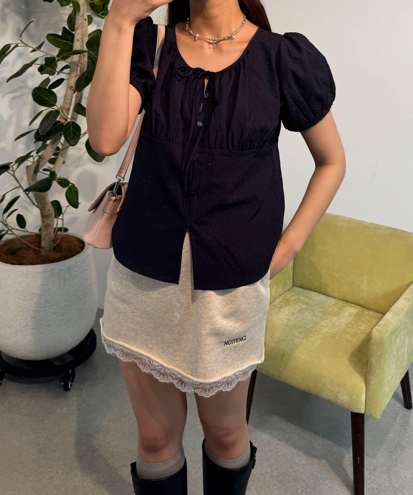 【中性款】泡泡袖蝴蝶結襯衫