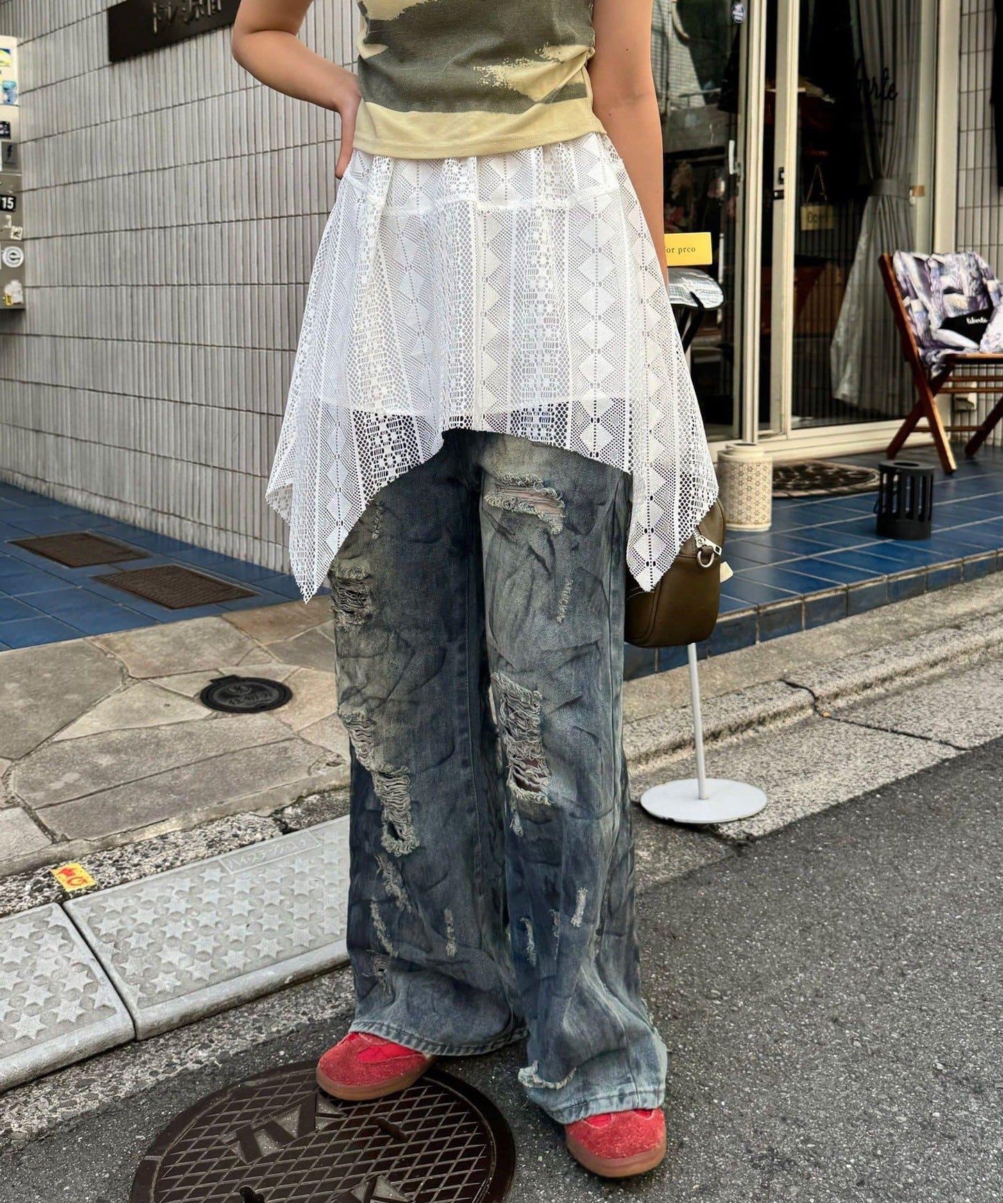 【中性款】蕾絲透視不對稱疊層裙