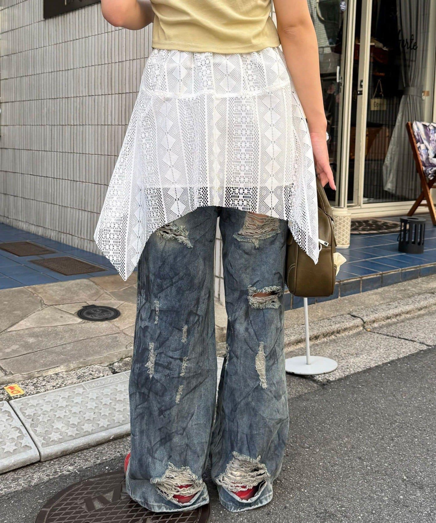 【中性款】蕾絲透視不對稱疊層裙