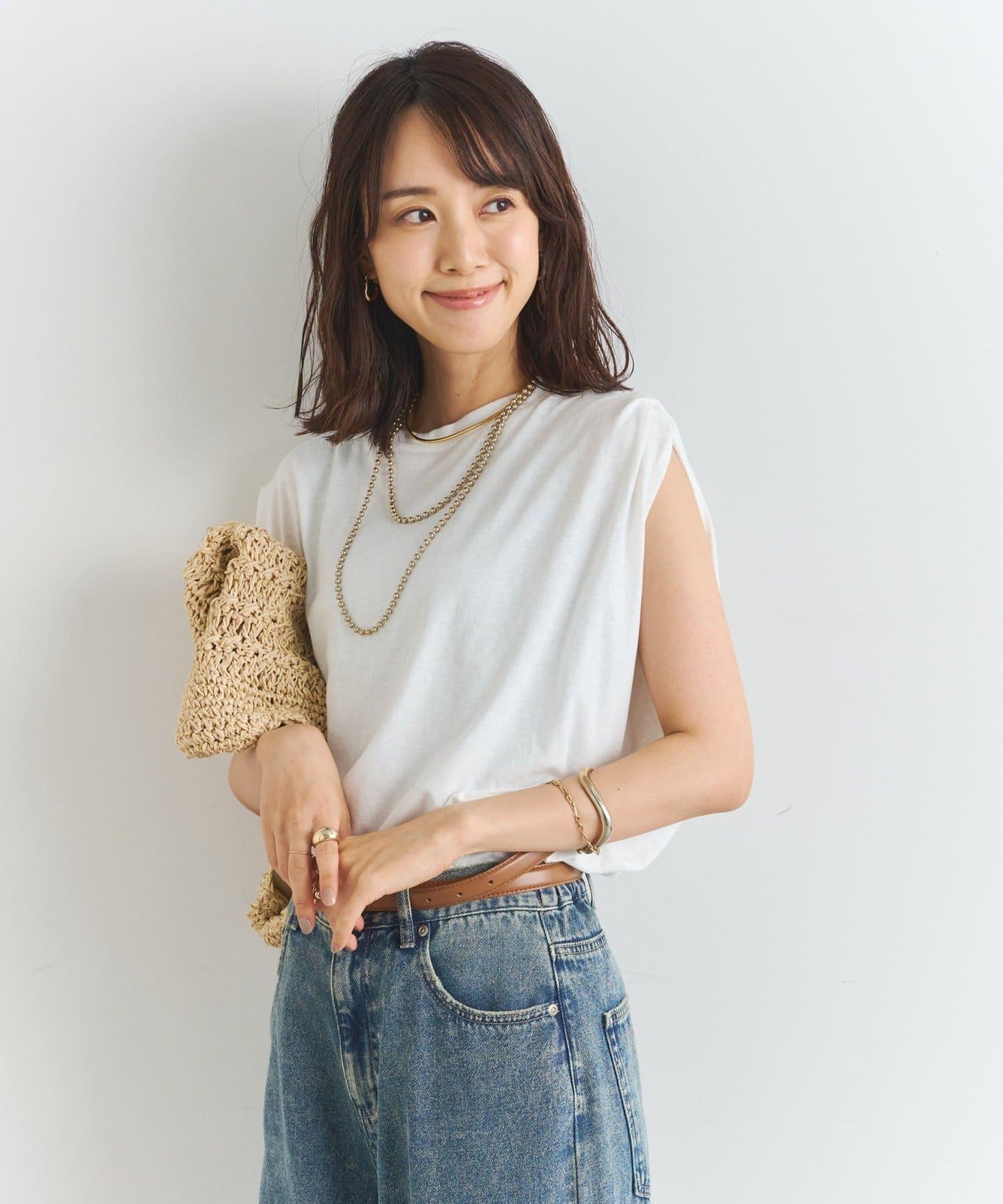 "清爽高級感" 棉麻混肩褶皺套頭衫