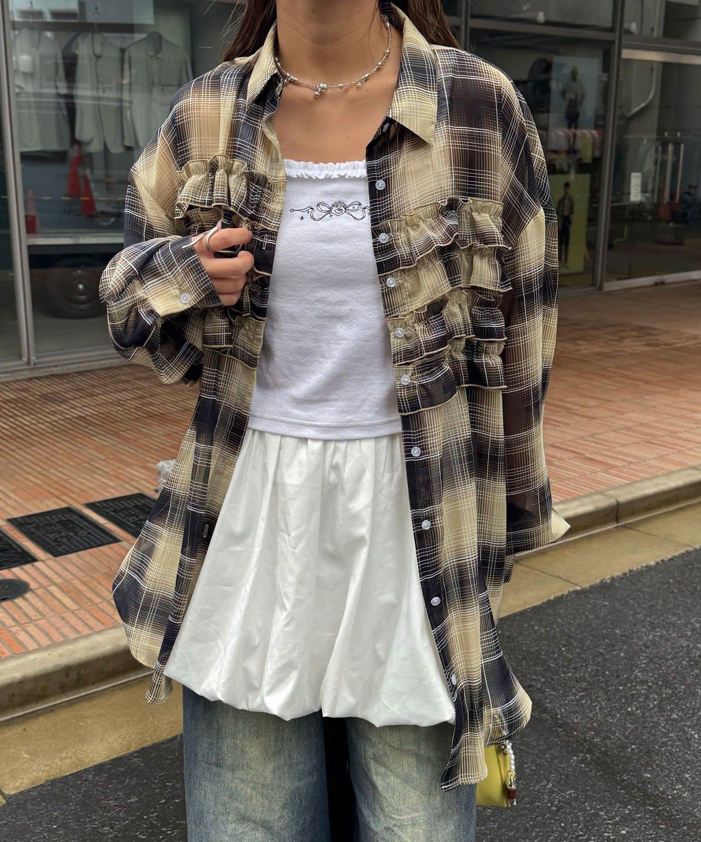 荷葉邊拼接上衣