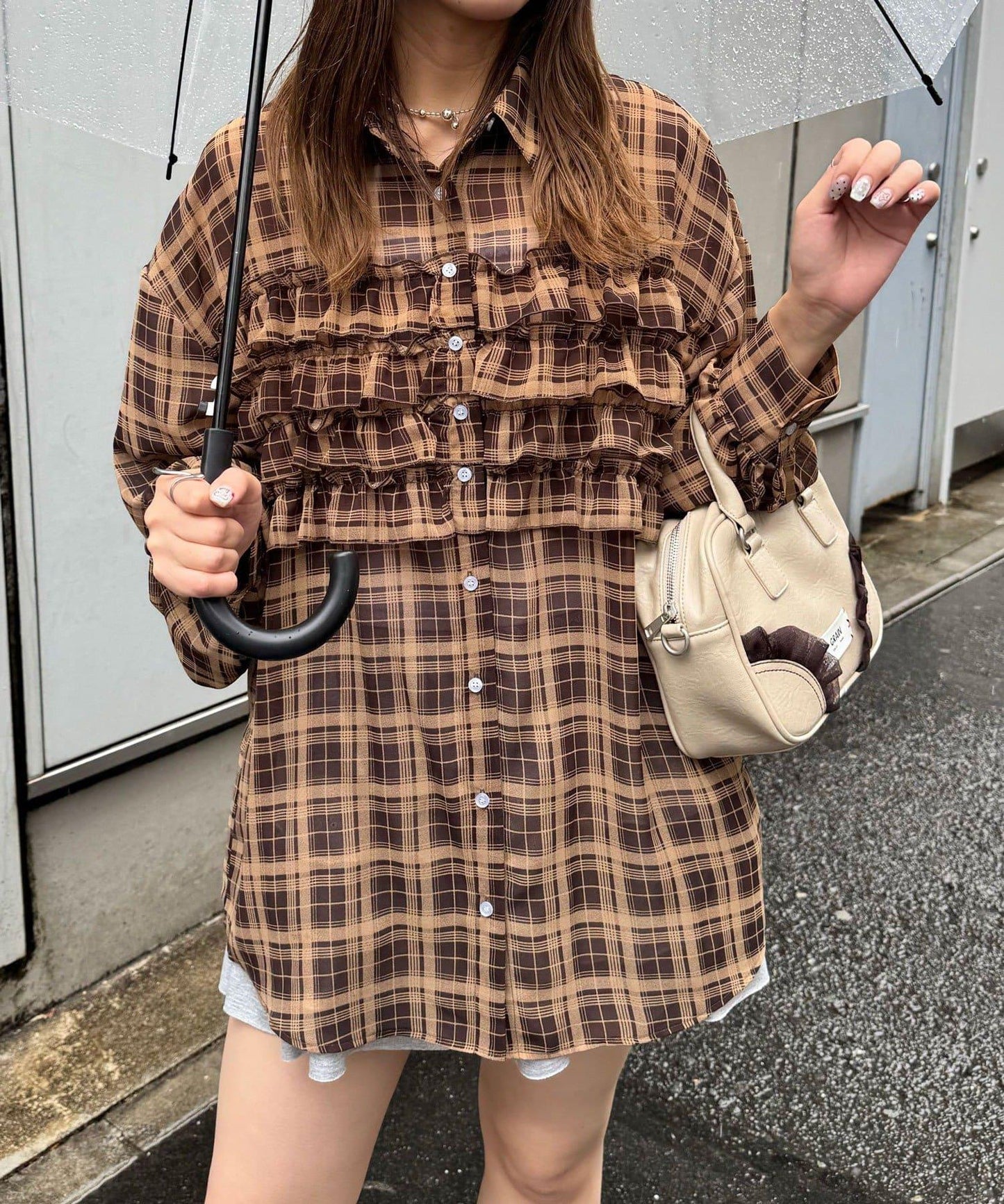 荷葉邊拼接上衣