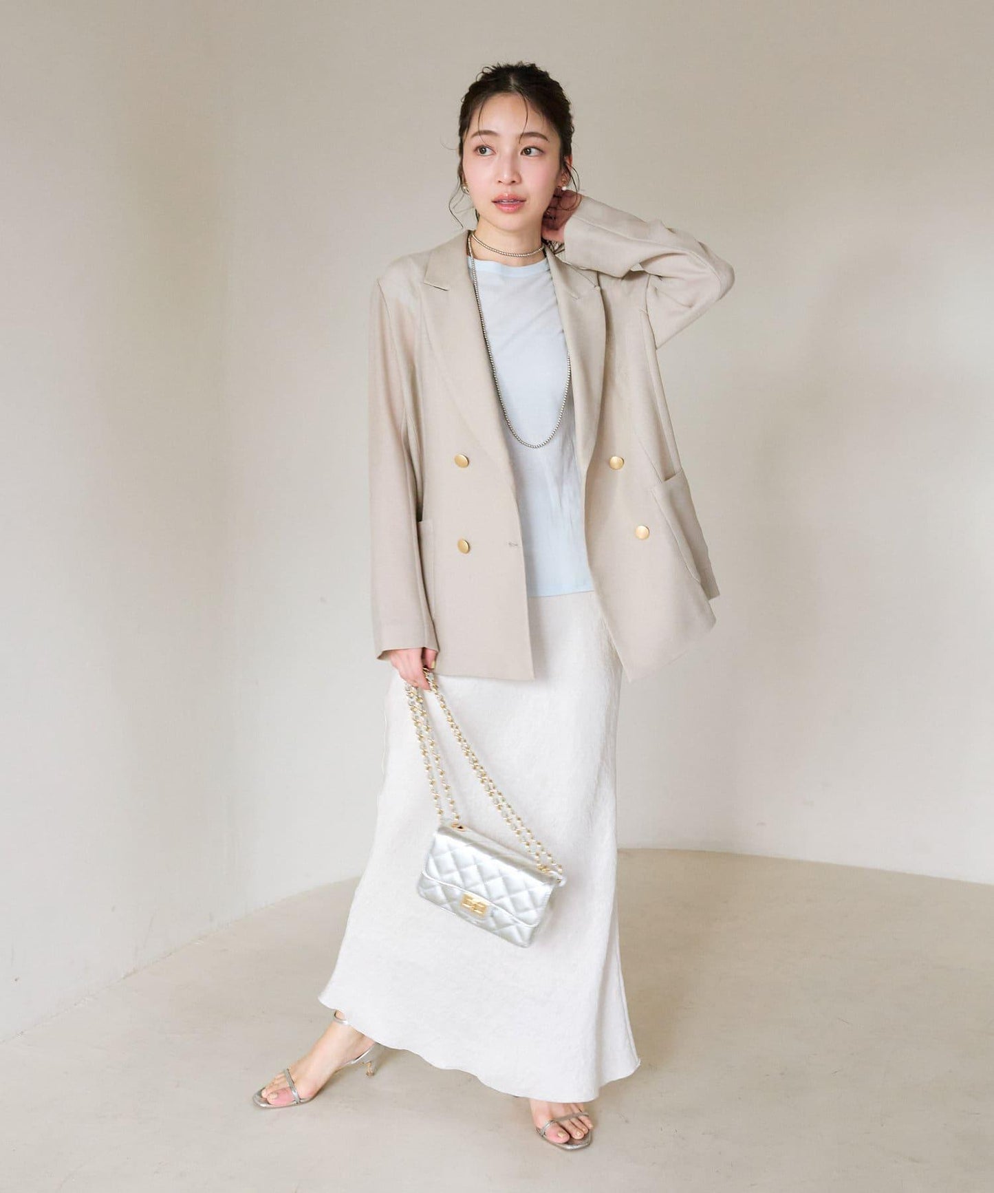 【人氣員工miki監修】網眼金屬鈕釦亮面夾克