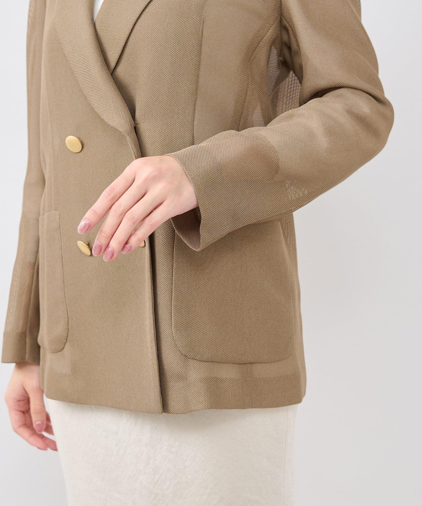 【人氣員工miki監修】網眼金屬鈕釦亮面夾克