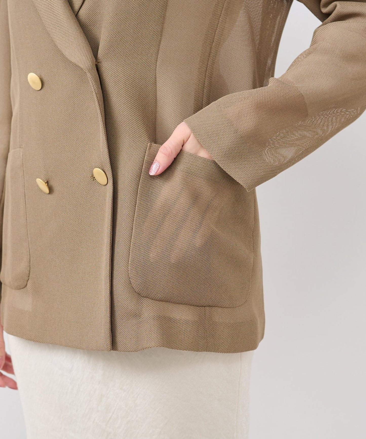 【人氣員工miki監修】網眼金屬鈕釦亮面夾克