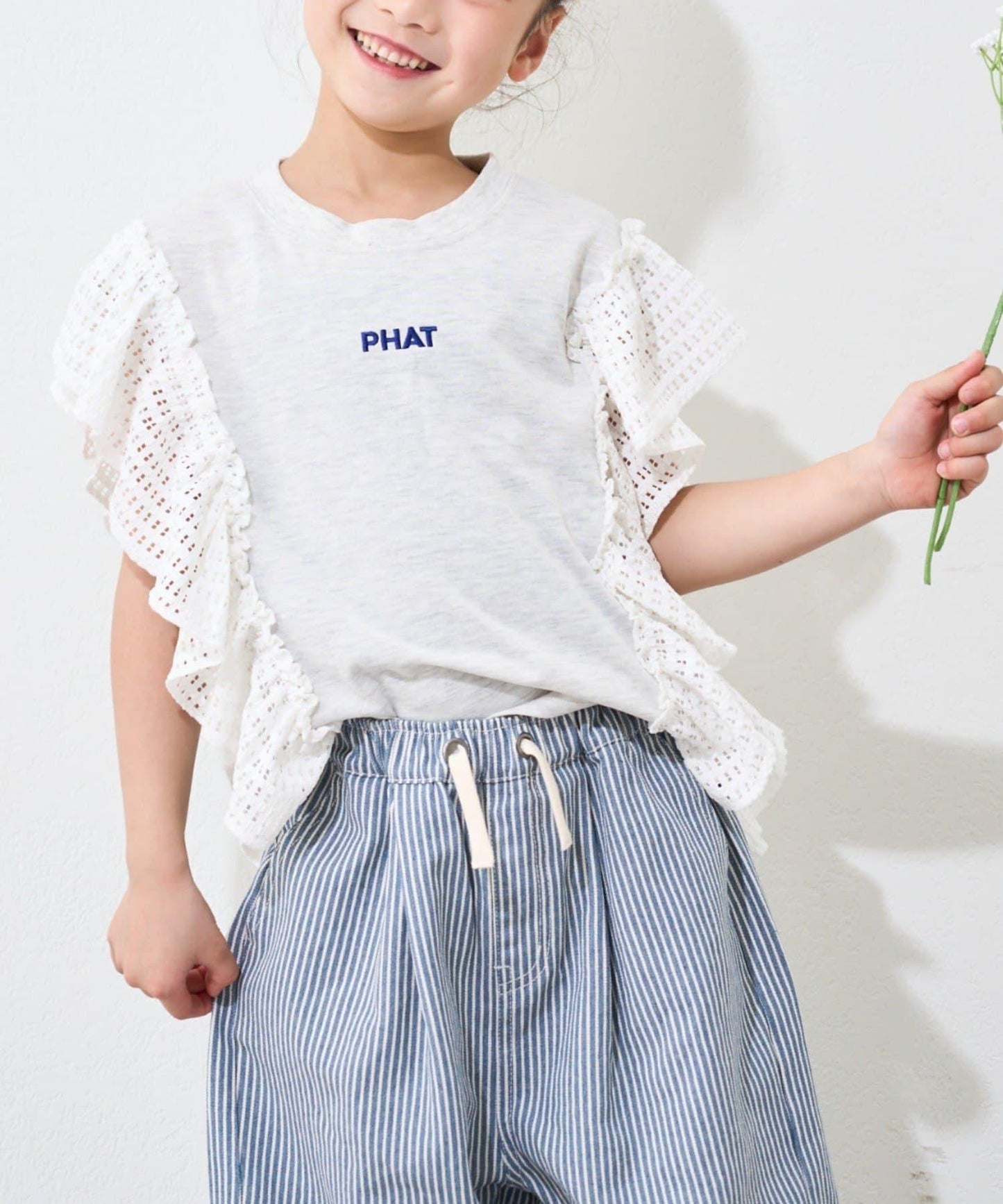 【兒童】網眼荷葉邊一點刺繡logo T恤