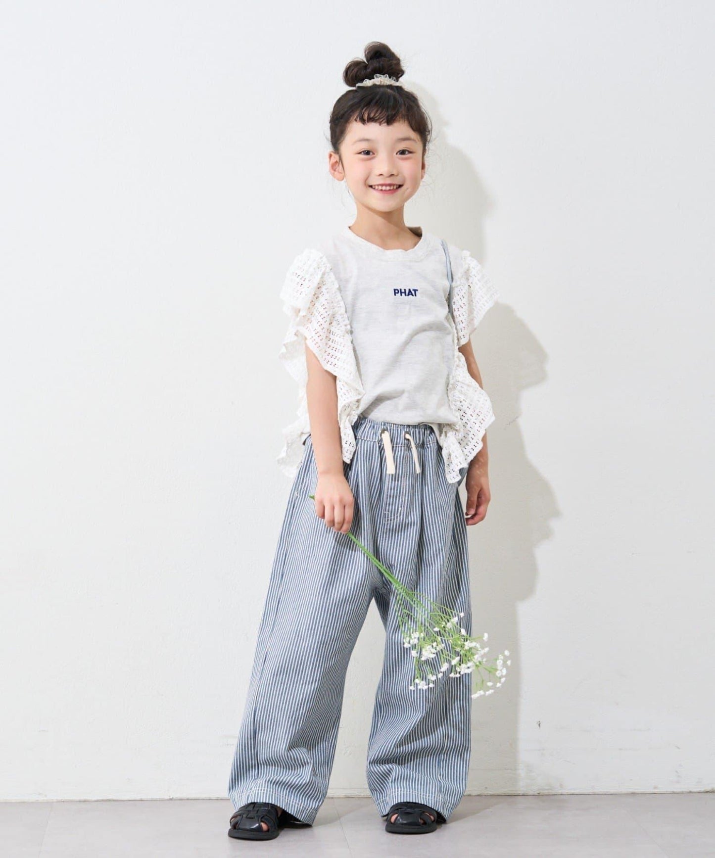 【兒童】網眼荷葉邊一點刺繡logo T恤