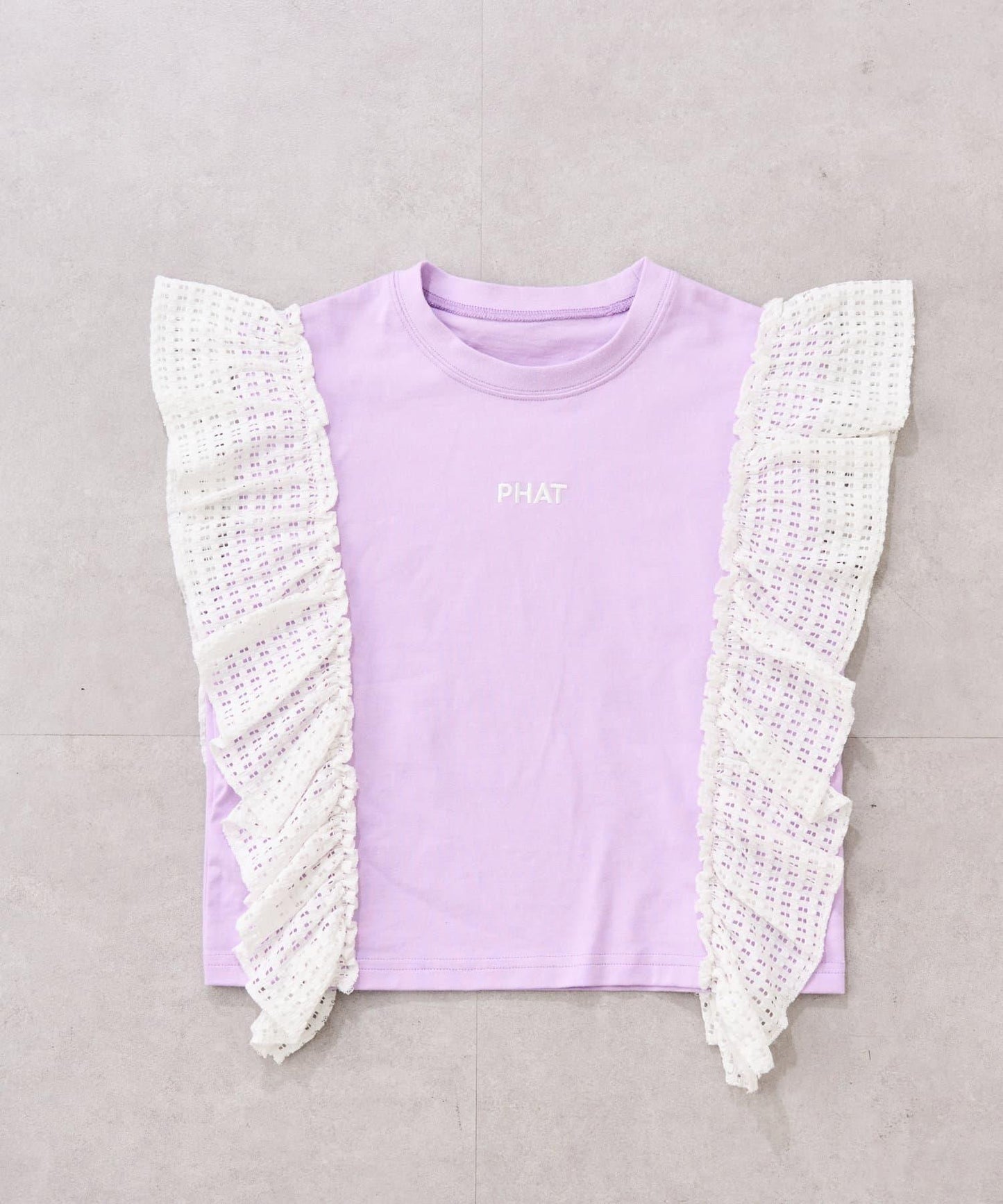 【兒童】網眼荷葉邊一點刺繡logo T恤