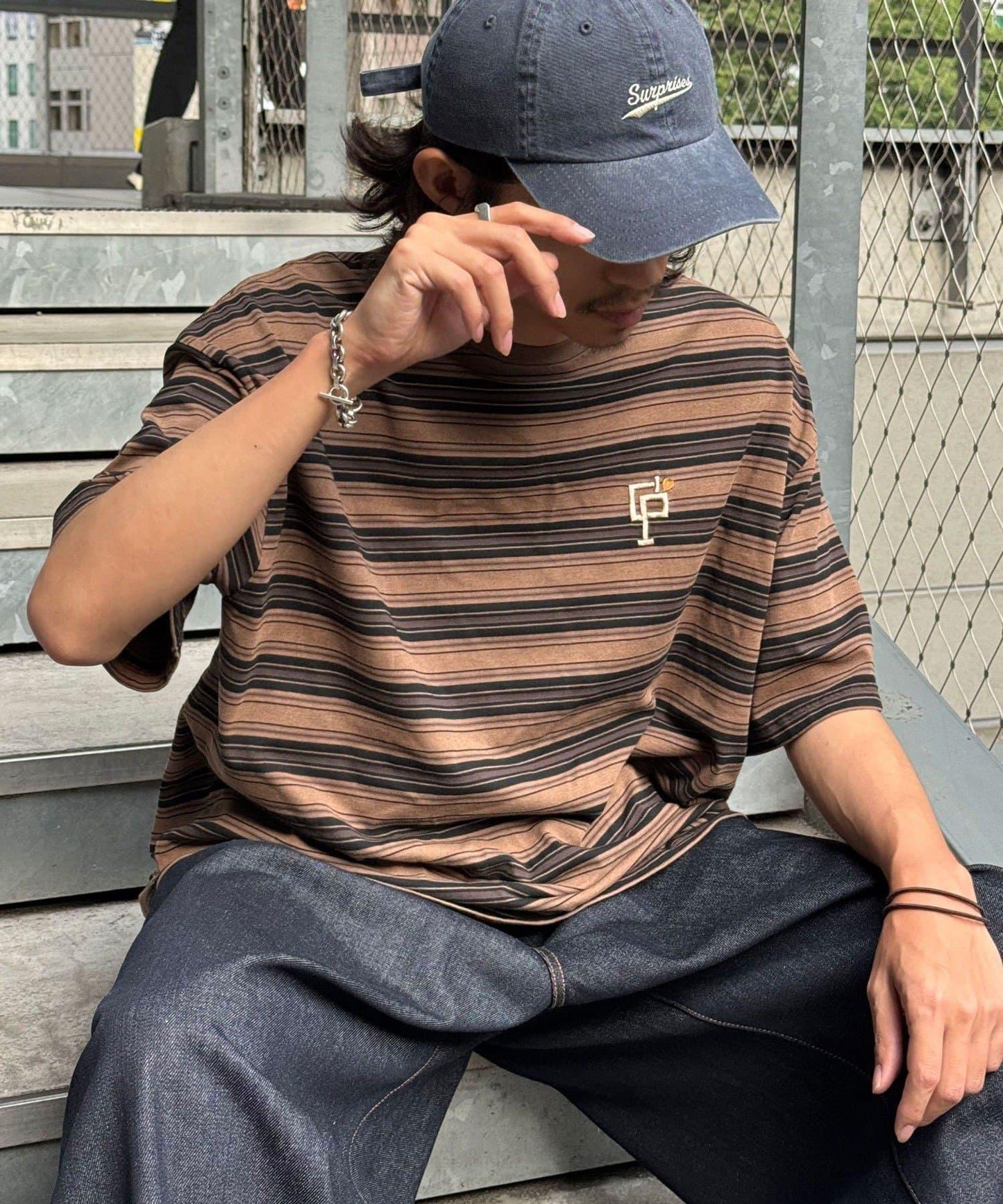條紋修身超染T恤
