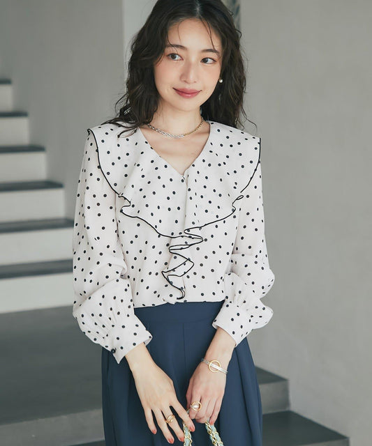 圓點荷葉邊襯衫