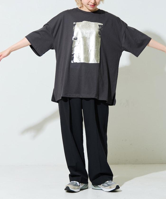 箔印圖案 大尺寸 短袖襯衫