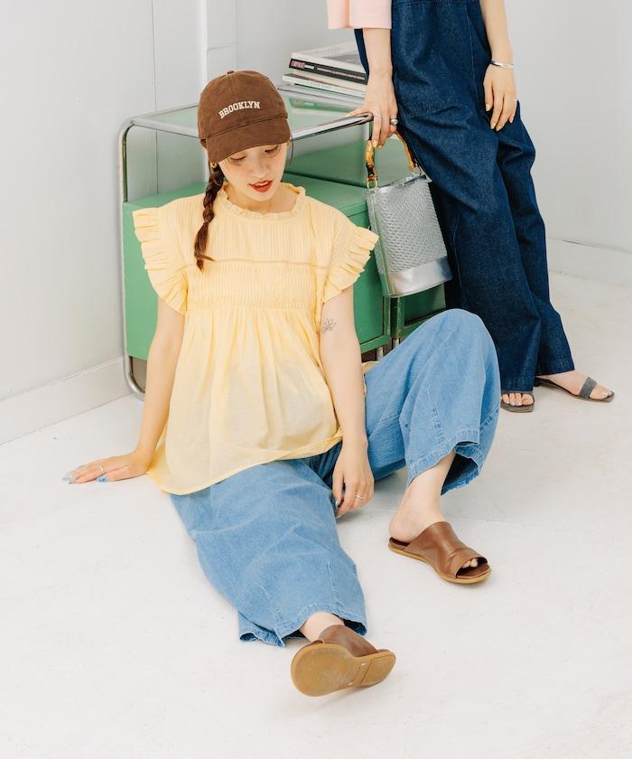 亞麻混紡弧形休閒褲
