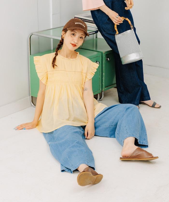 亞麻混紡弧形休閒褲