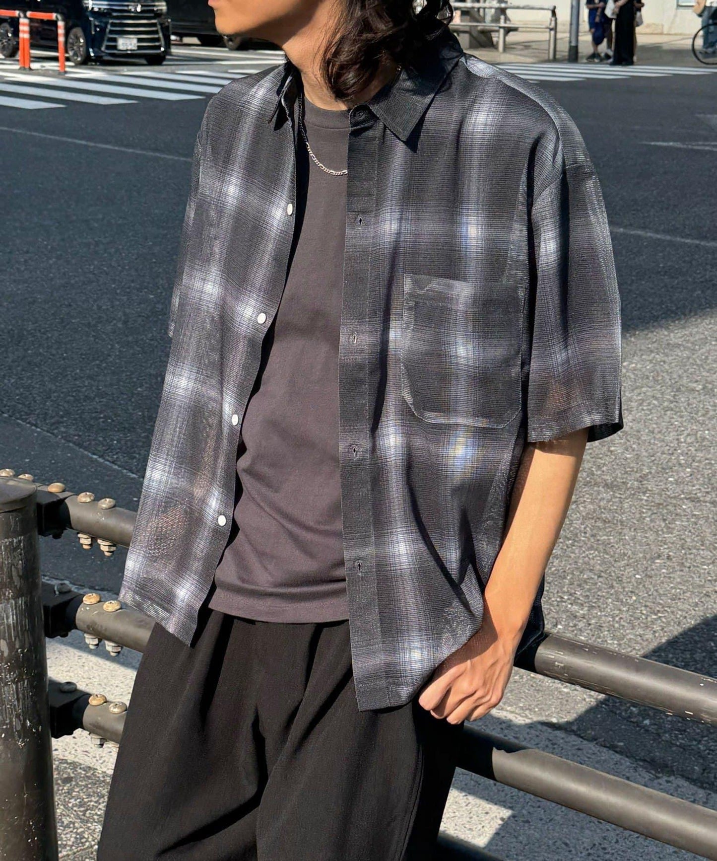 網眼拼花短袖襯衫