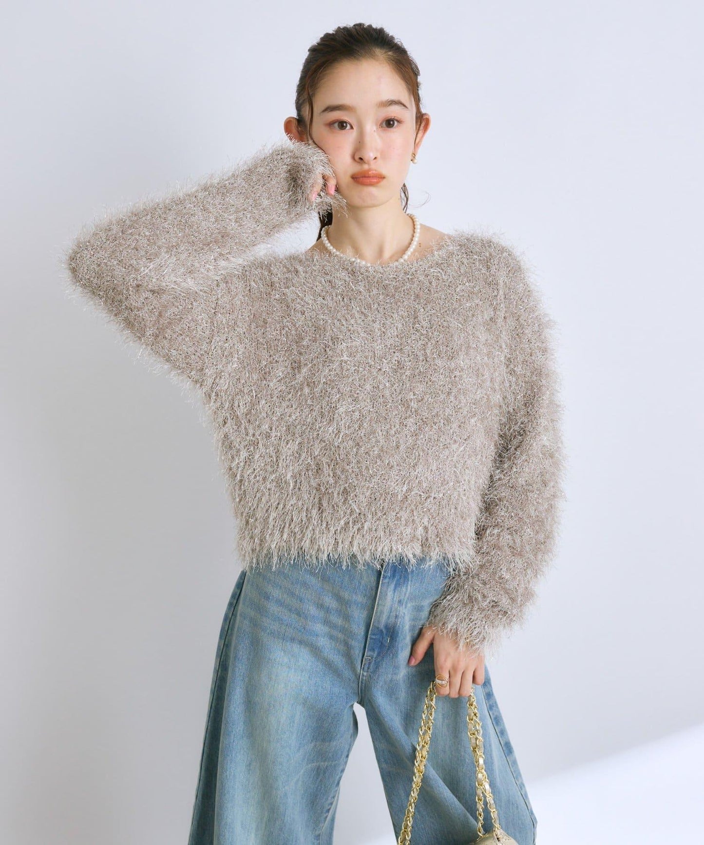 羽毛亮絲針織衫