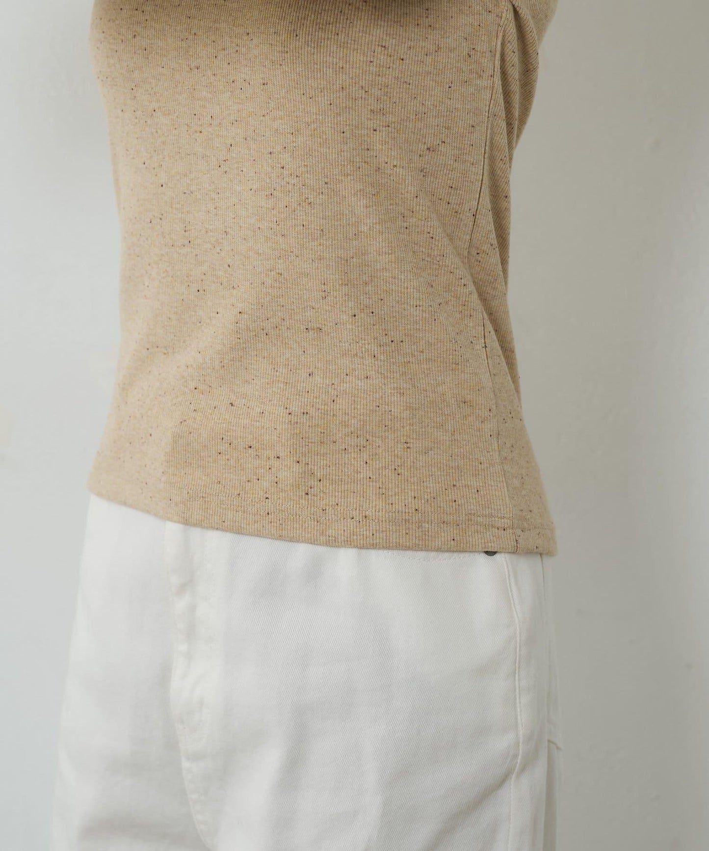 網眼方形領5分袖套頭衫