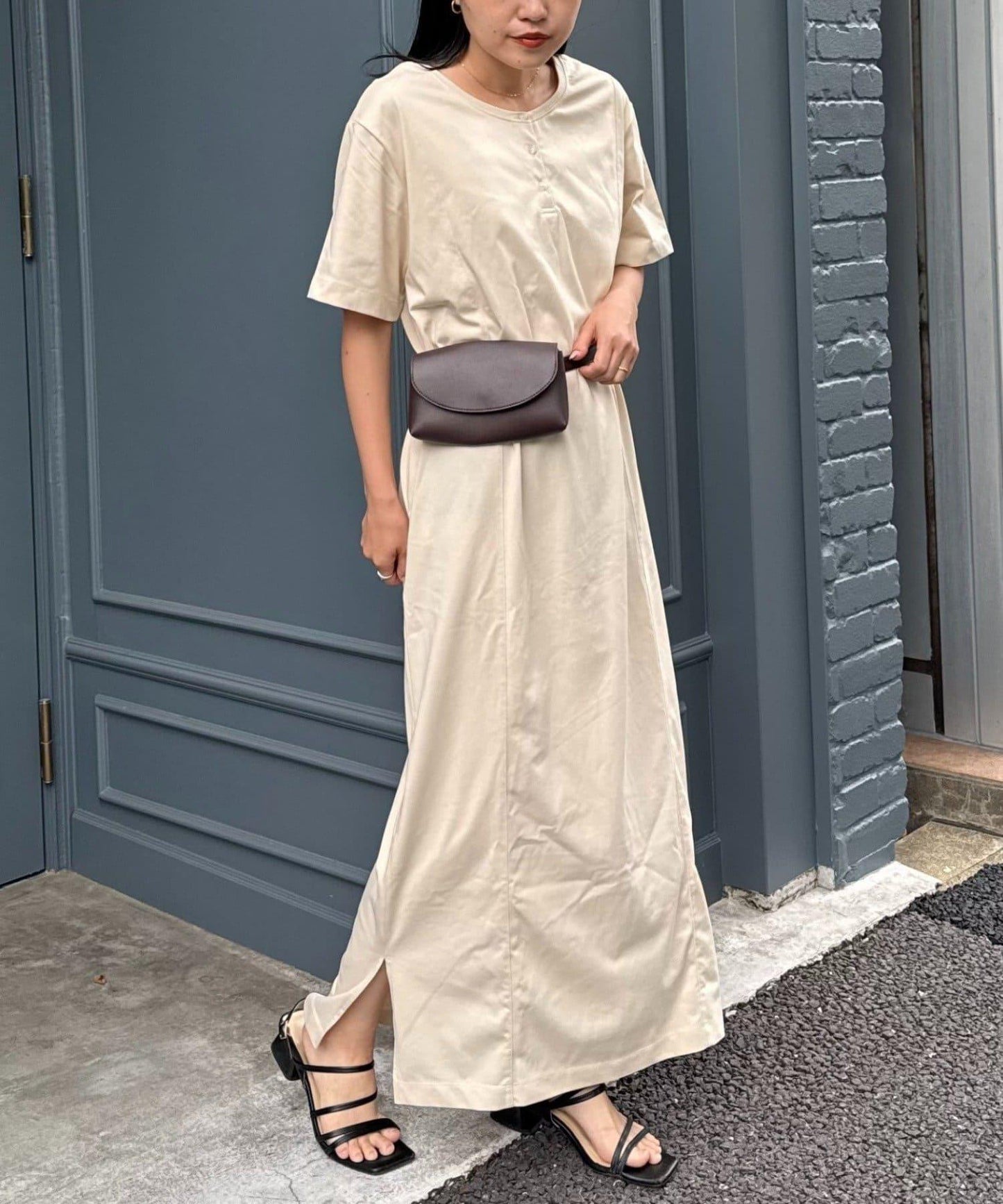 前後2way亨利領剪裁連衣裙