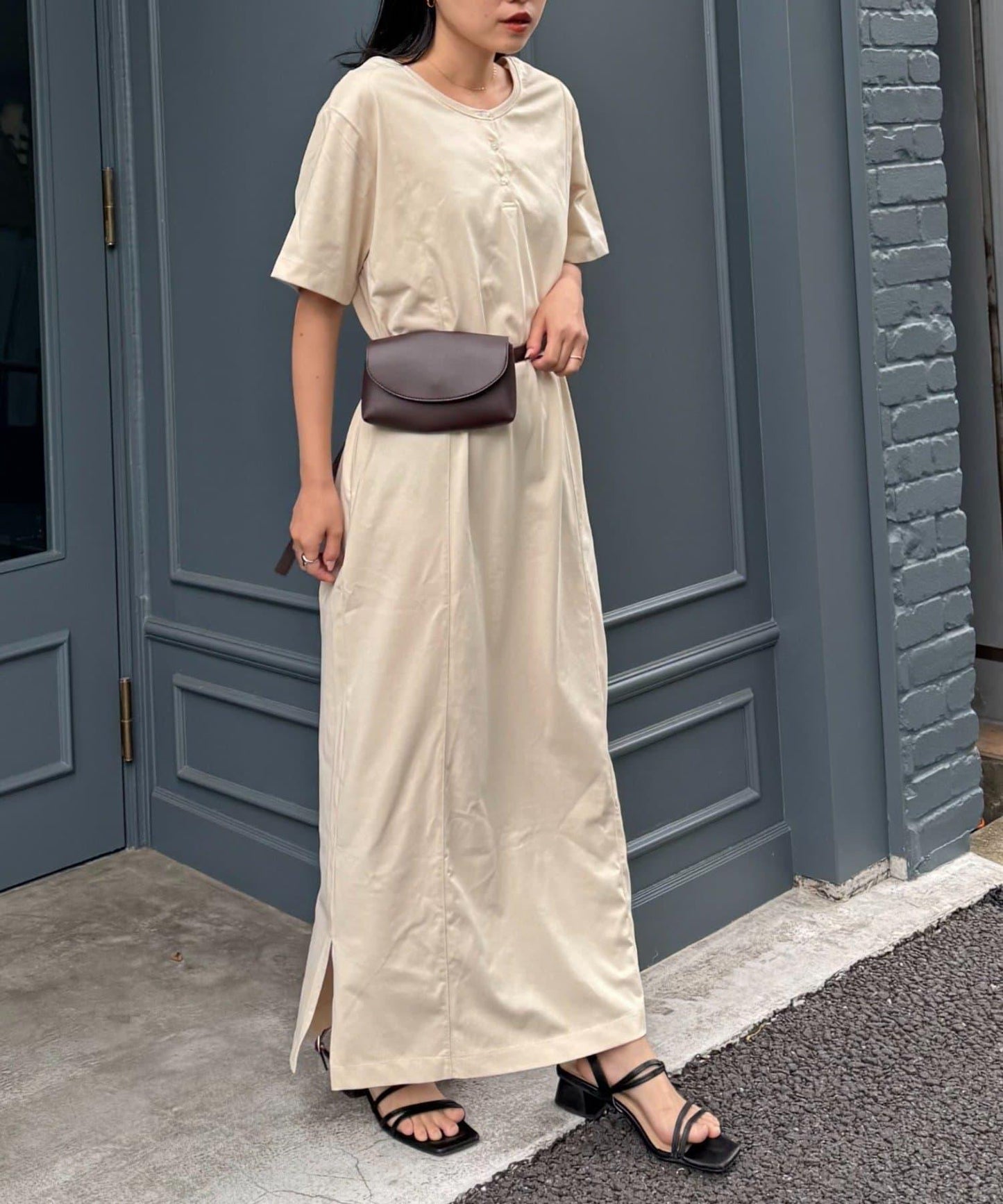 前後2way亨利領剪裁連衣裙