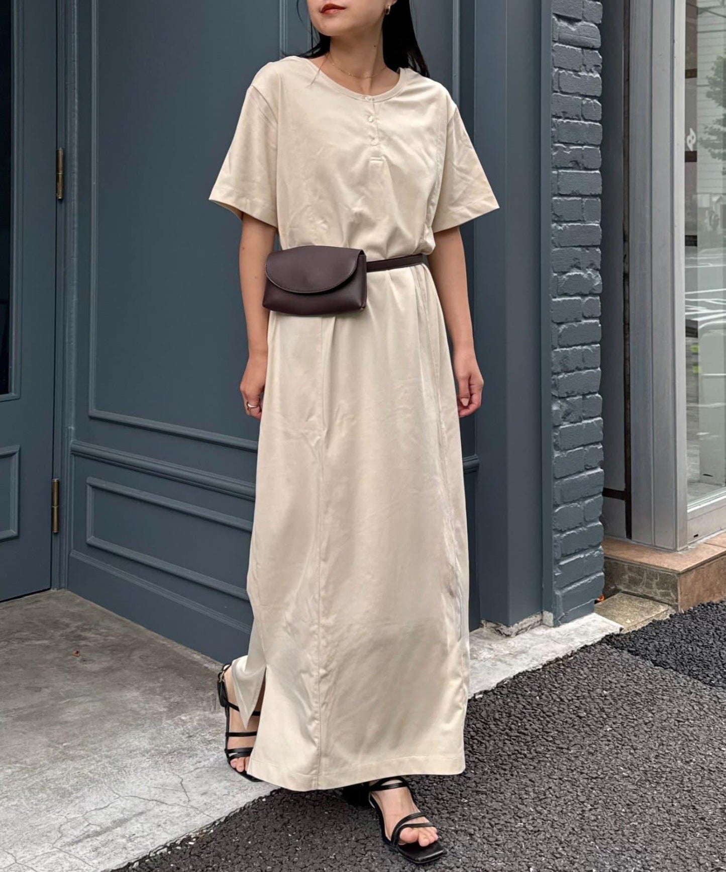 前後2way亨利領剪裁連衣裙