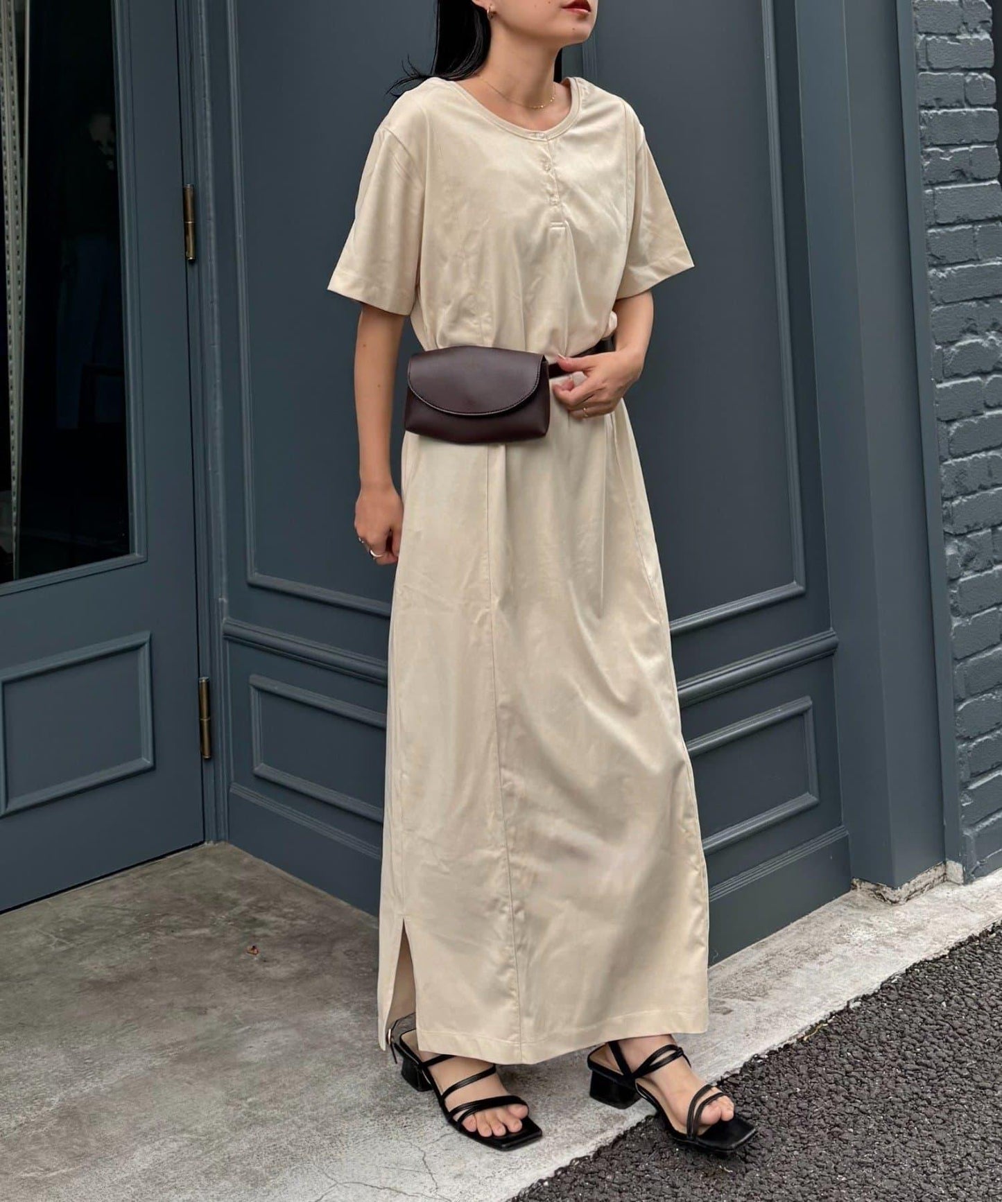 前後2way亨利領剪裁連衣裙