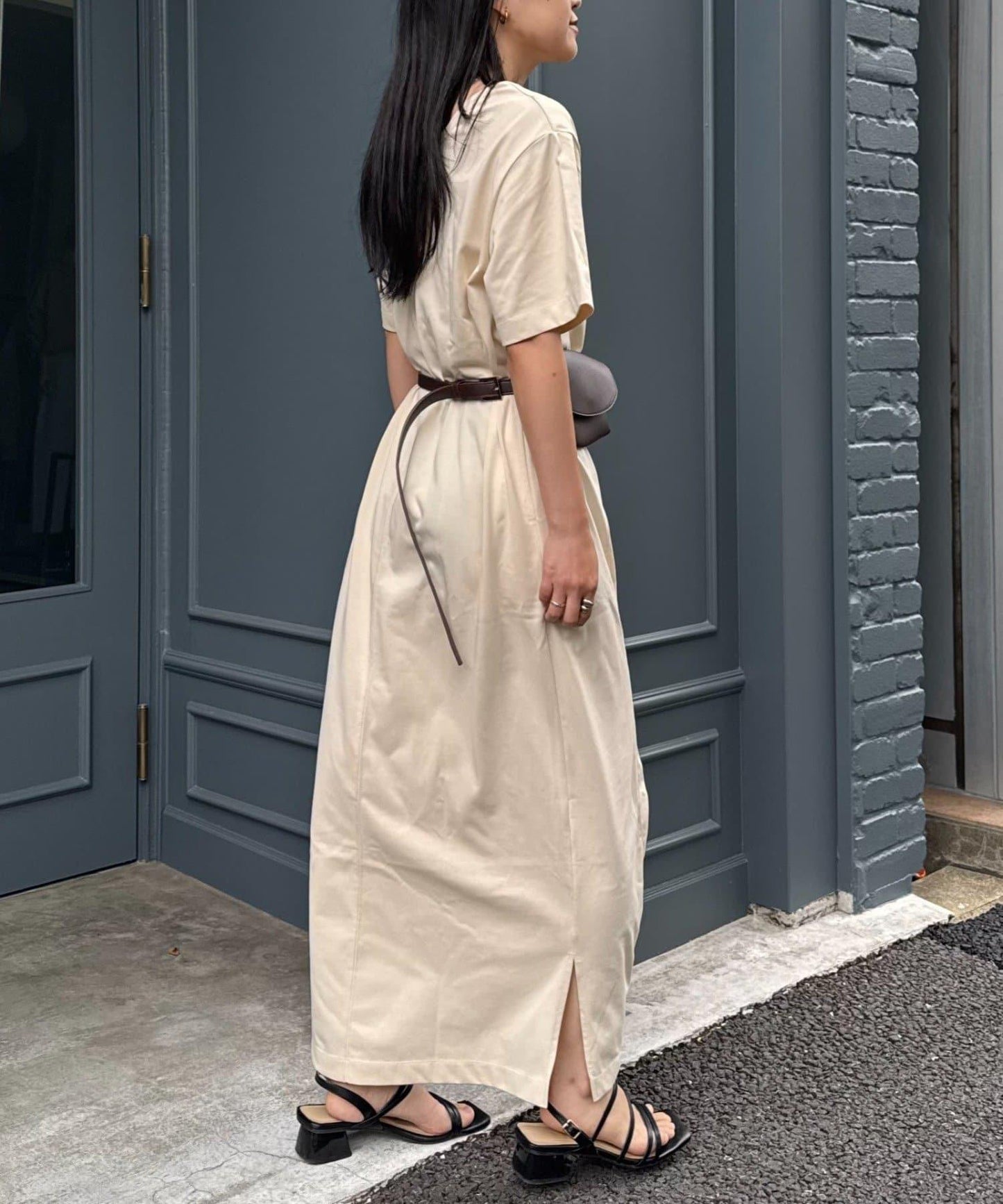 前後2way亨利領剪裁連衣裙