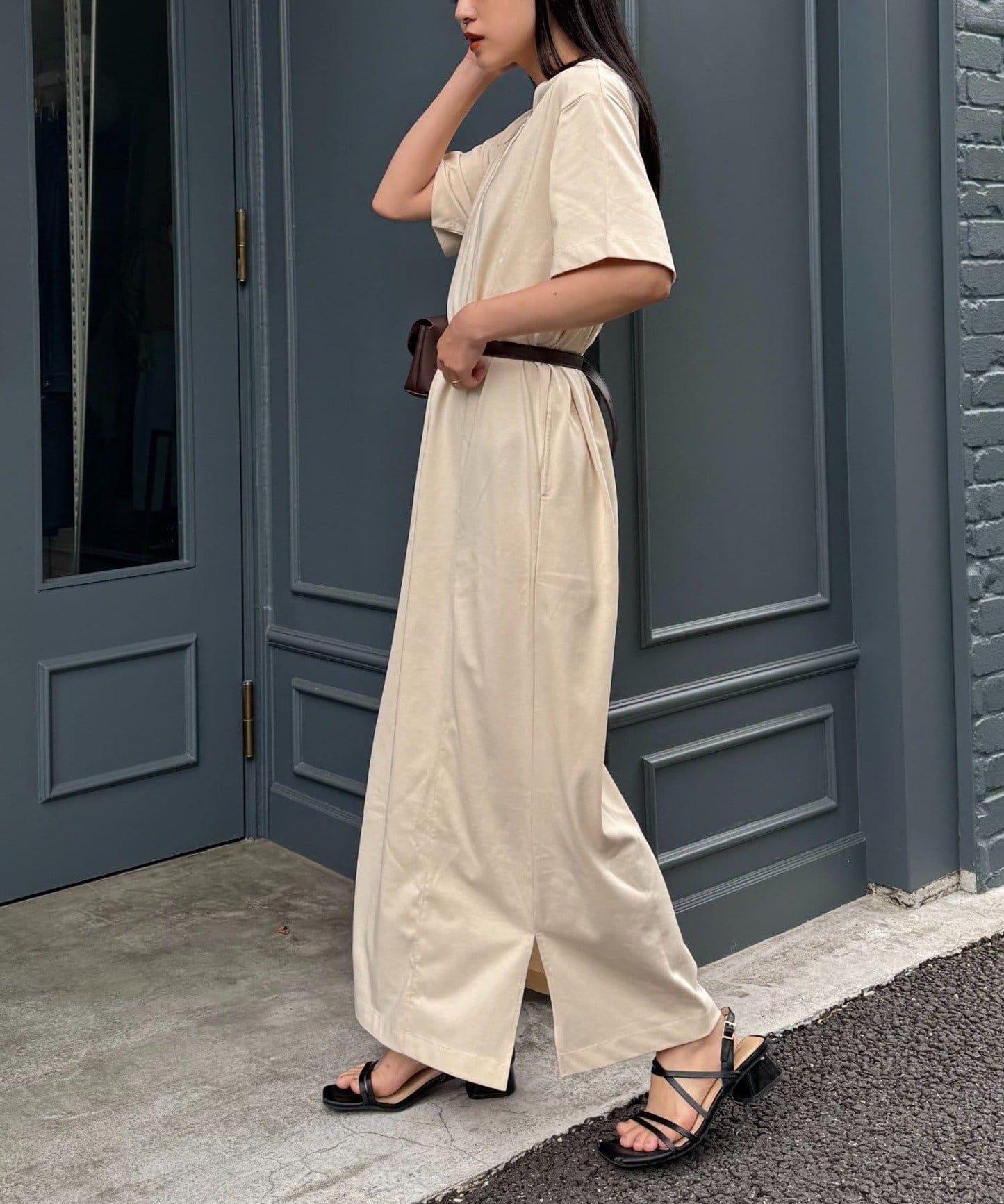 前後2way亨利領剪裁連衣裙