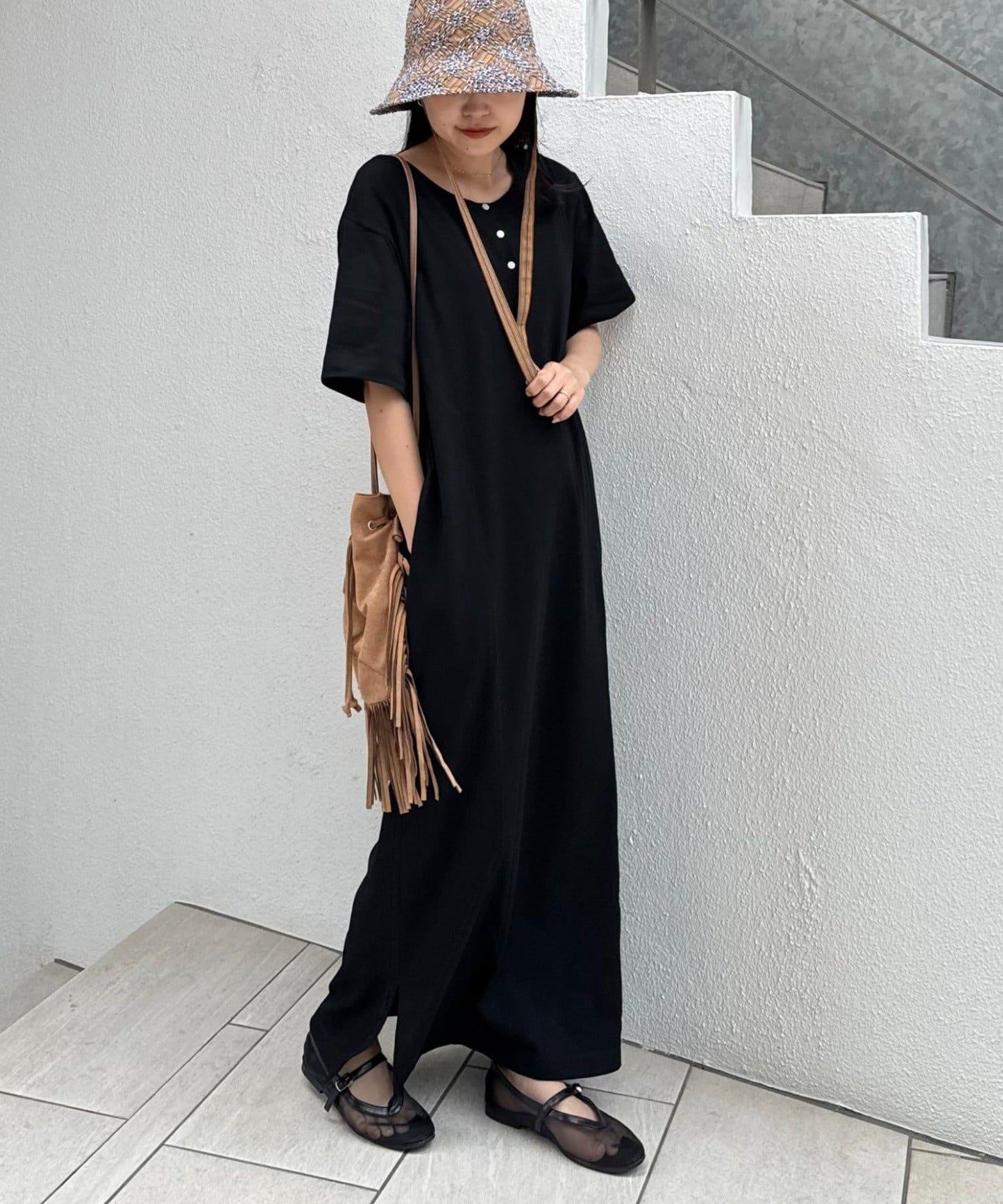 前後2way亨利領剪裁連衣裙