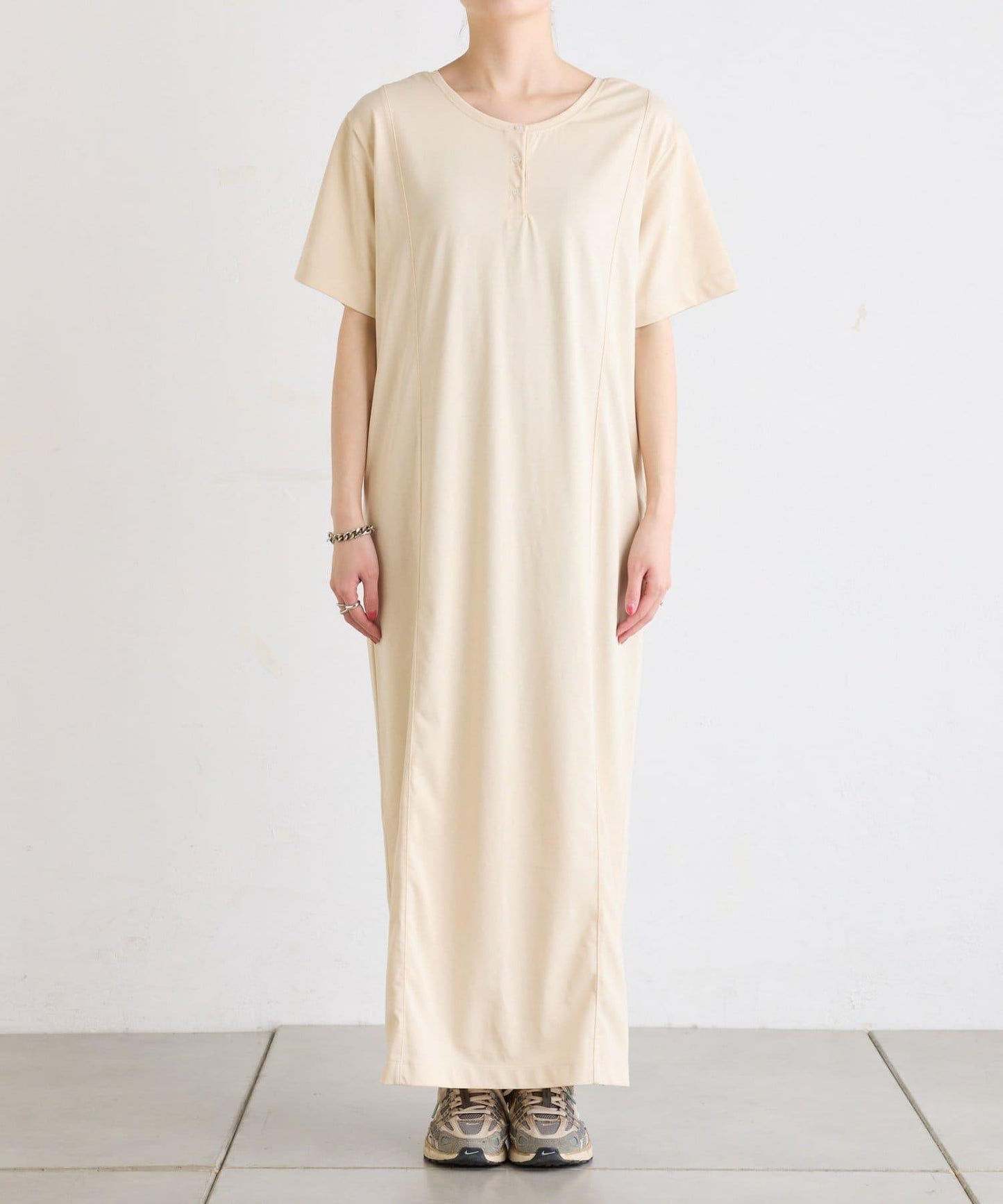 前後2way亨利領剪裁連衣裙