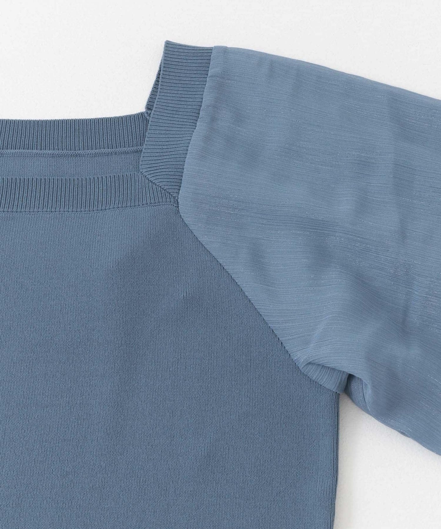 透視感蓬鬆袖針織衫(五分袖)